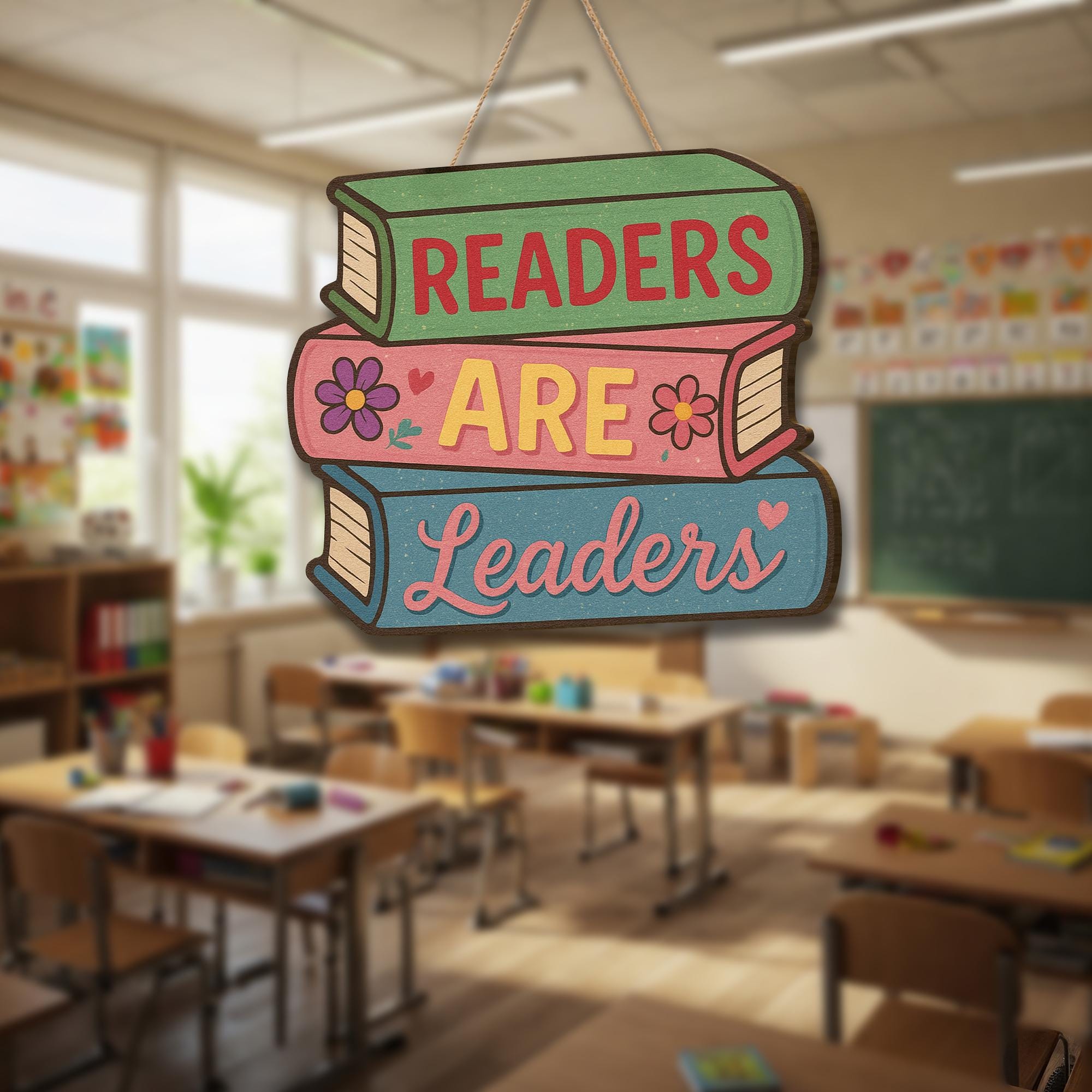 Readers Are Leaders Wooden Sign, Classroom Library Door Decor, Book Lover Gift, Teacher Reading Quote Wall Hanging, Library Welcome Sign