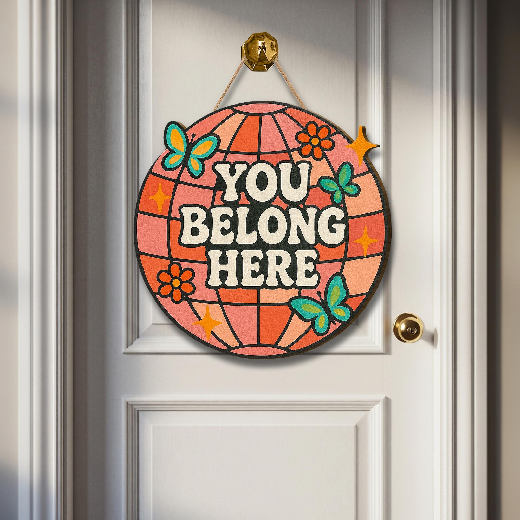 You Belong Here Wood Sign, Retro Door Sign, Classroom Wall Decor, Positive Quote Sign, Welcome Sign, Boho Teacher Gift, Inclusive classroom
