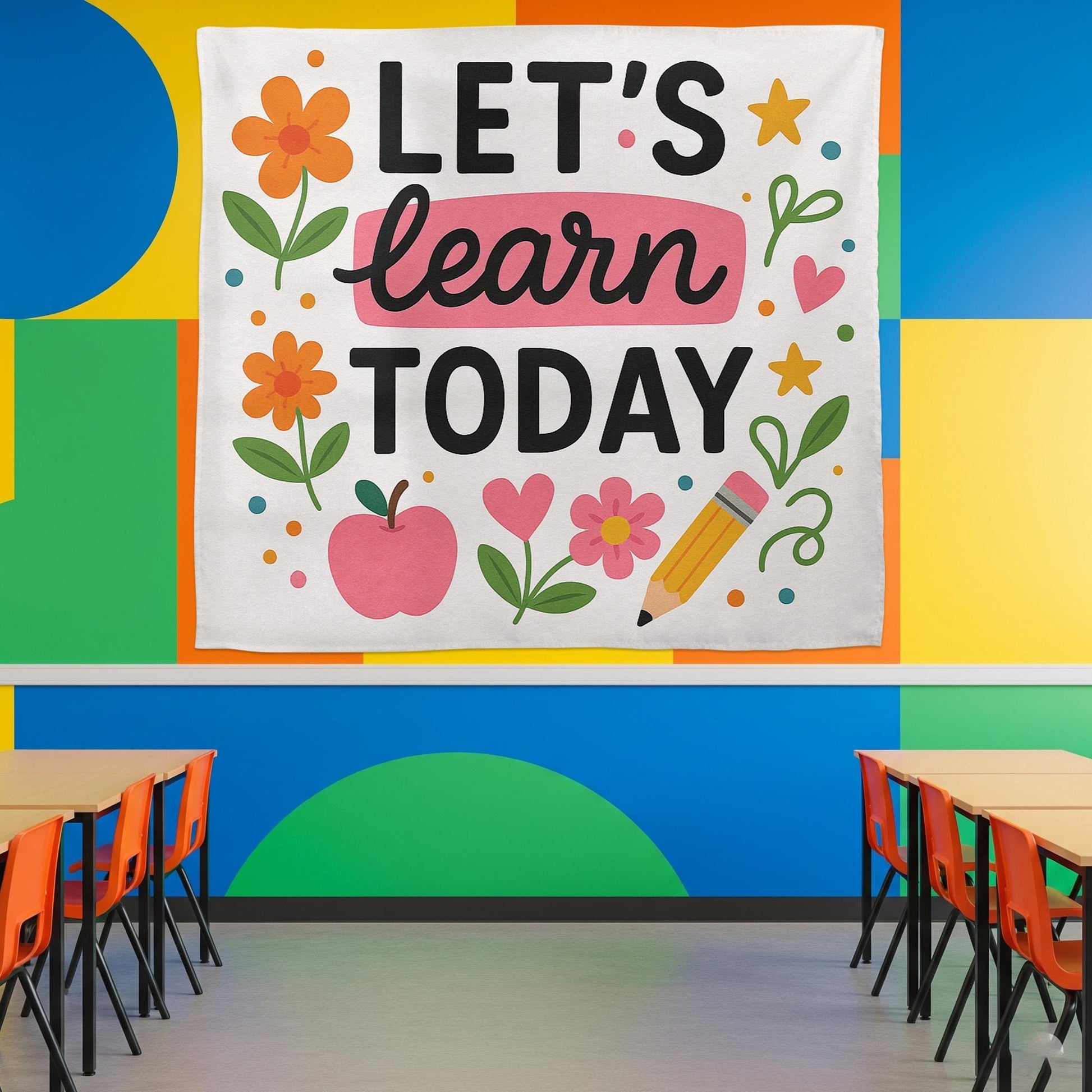 Let’s Learn Today Classroom Tapestry, Back to School Wall Decor, Teacher Gift, Preschool Kindergarten Motivational Banner