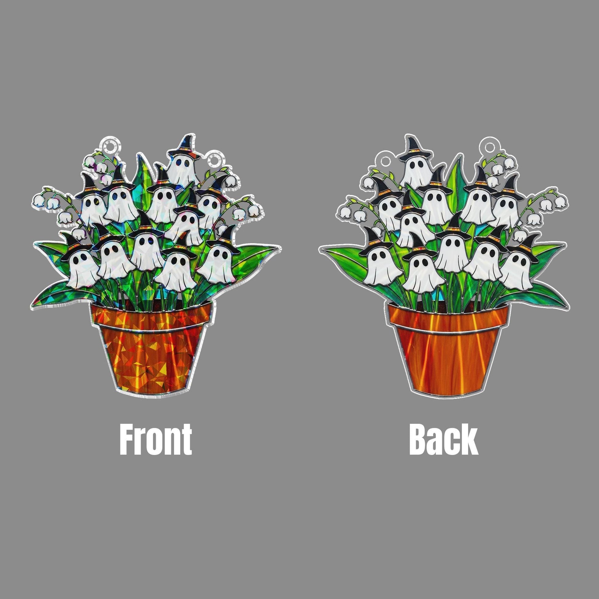 Ghost Lily Of Valley Acrylic Suncatcher, Holographic Halloween Plant Decor, Witchy Window Hanging, Spooky Fall Floral Ornament