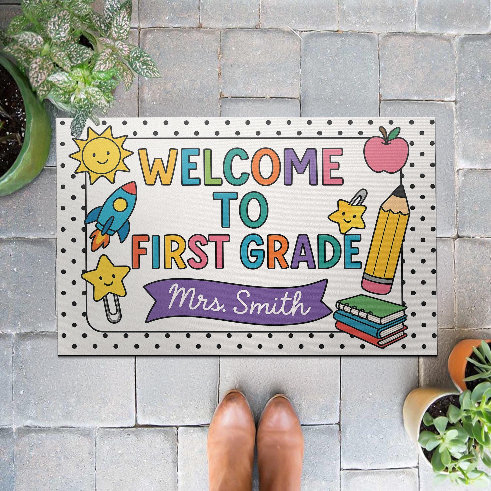 Welcome to First Grade Doormat, Teacher Door Mat, Classroom Decor, Back to School Mat, Custom Rug for Teachers, Classroom Rug