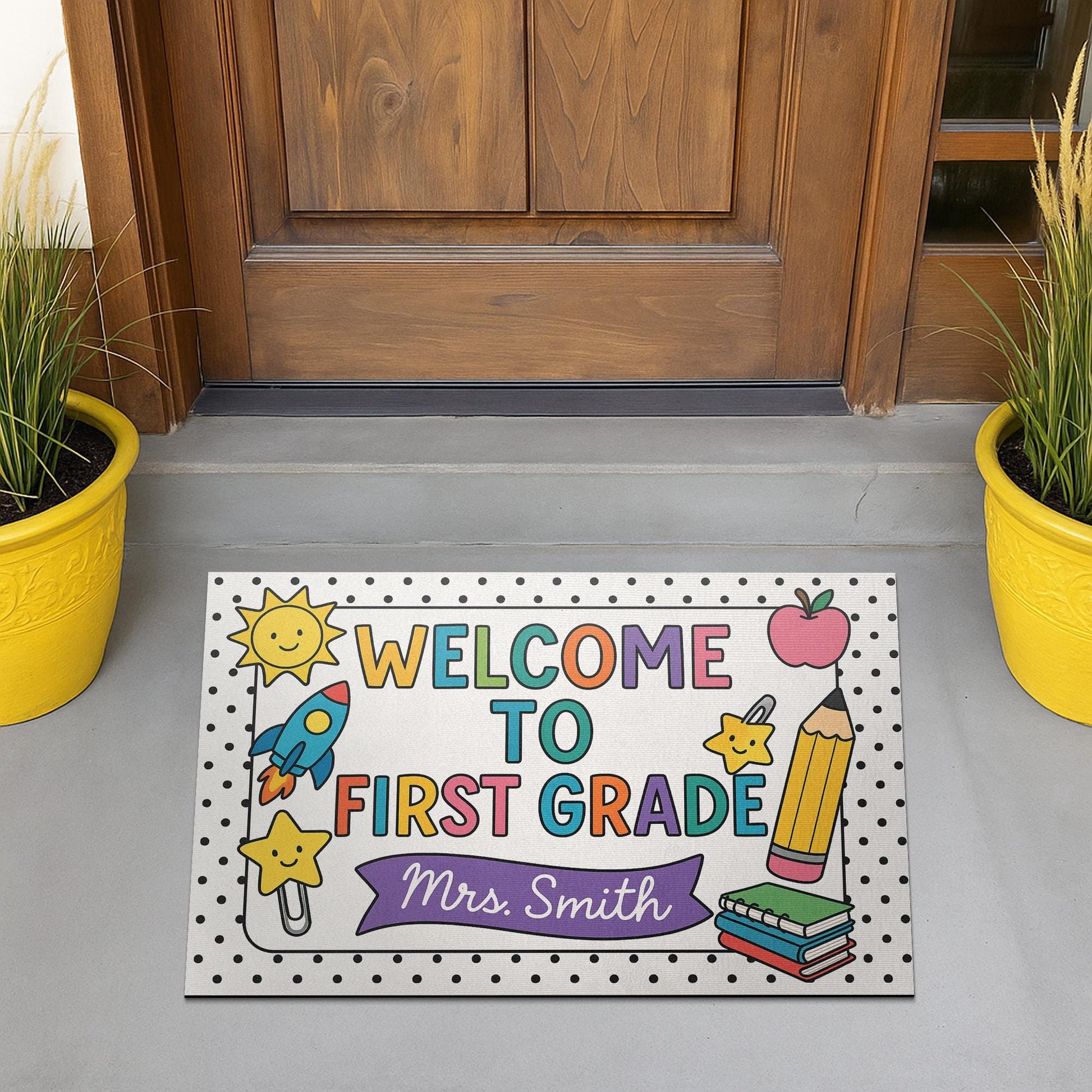 Welcome to First Grade Doormat, Teacher Door Mat, Classroom Decor, Back to School Mat, Custom Rug for Teachers, Classroom Rug