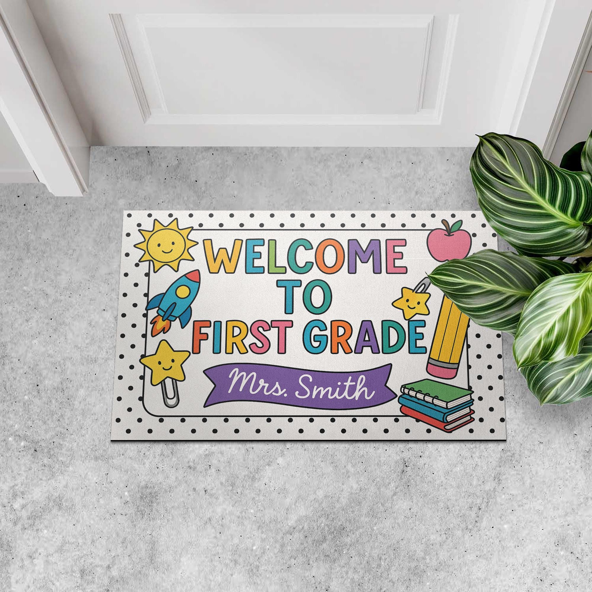 Welcome to First Grade Doormat, Teacher Door Mat, Classroom Decor, Back to School Mat, Custom Rug for Teachers, Classroom Rug