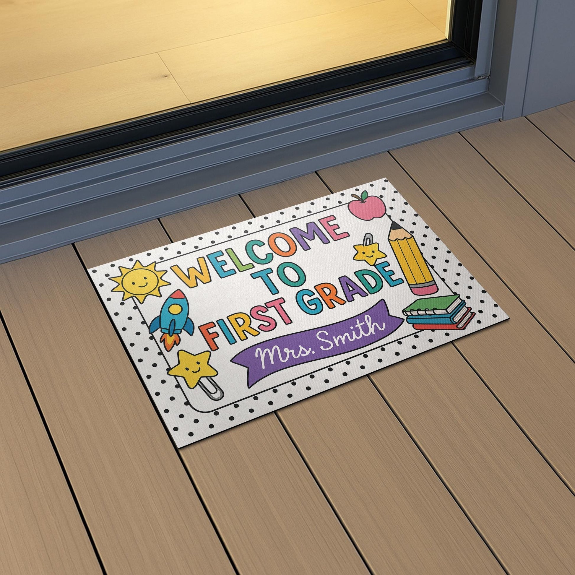 Welcome to First Grade Doormat, Teacher Door Mat, Classroom Decor, Back to School Mat, Custom Rug for Teachers, Classroom Rug