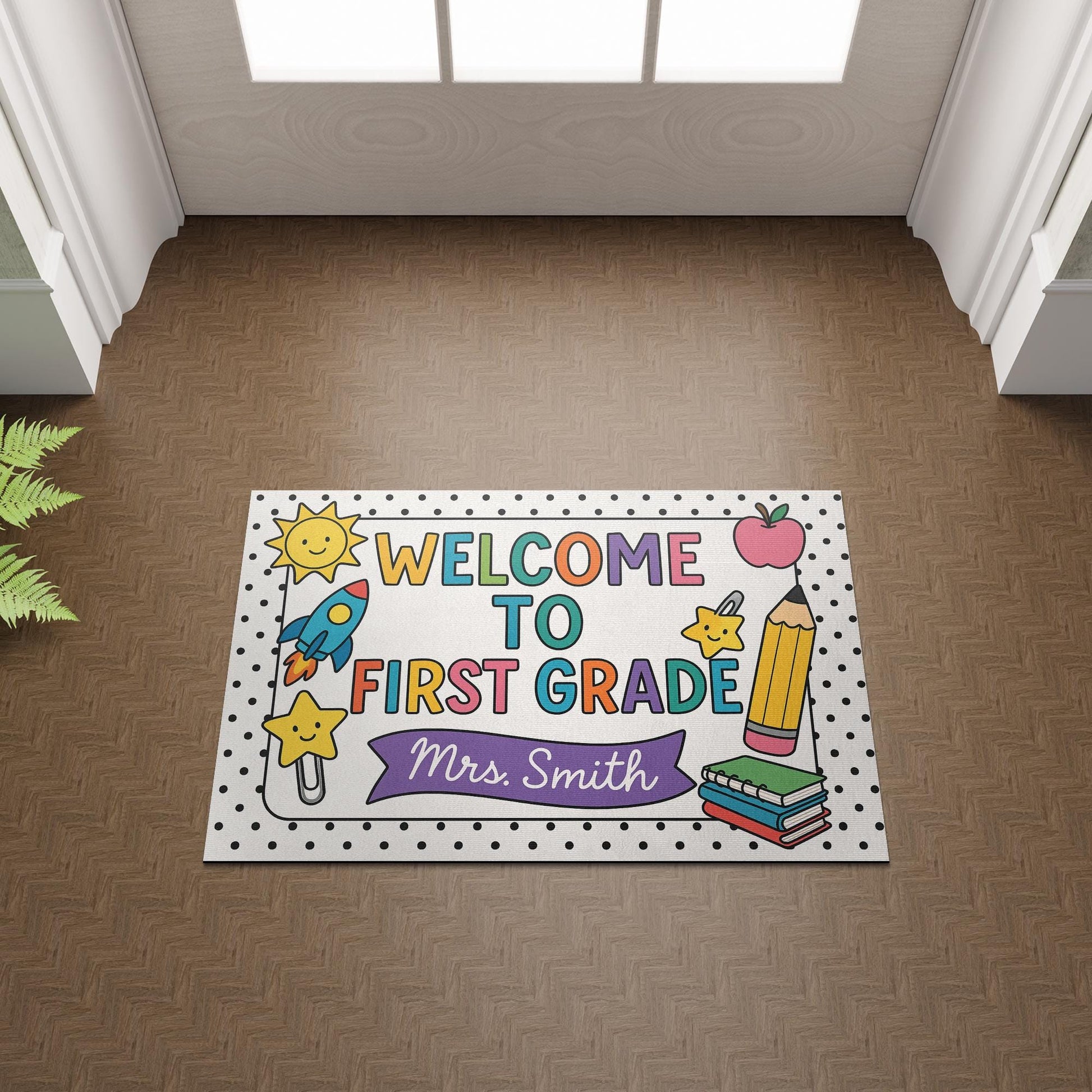 Welcome to First Grade Doormat, Teacher Door Mat, Classroom Decor, Back to School Mat, Custom Rug for Teachers, Classroom Rug