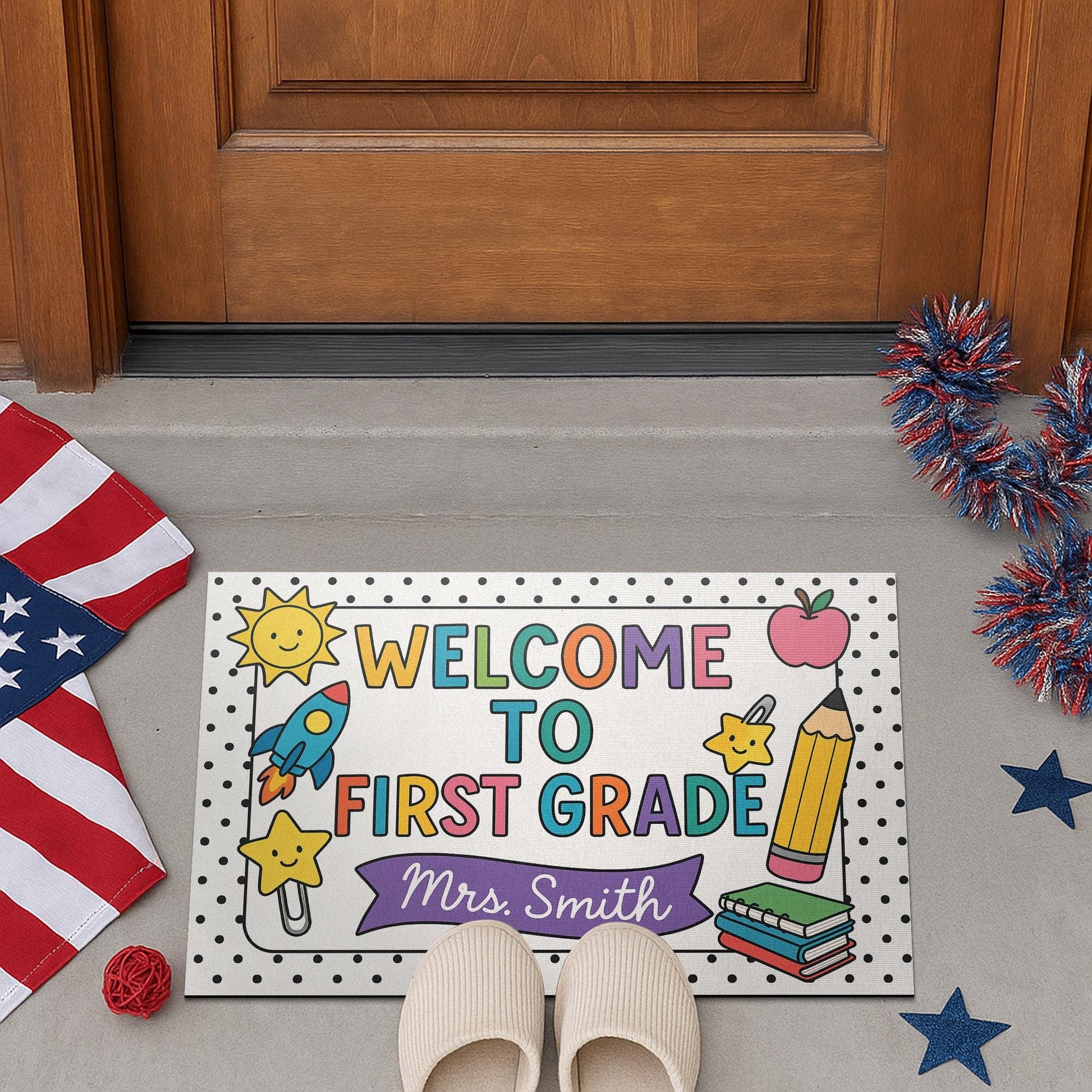 Welcome to First Grade Doormat, Teacher Door Mat, Classroom Decor, Back to School Mat, Custom Rug for Teachers, Classroom Rug