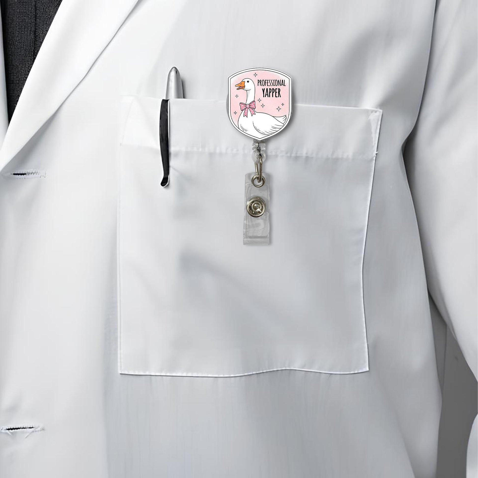 Professional Yapper Goose Badge Reel | Funny Nurse ID Holder | Cute Talkative Staff Name Tag Clip | Gag Gift for Medical Coworkers
