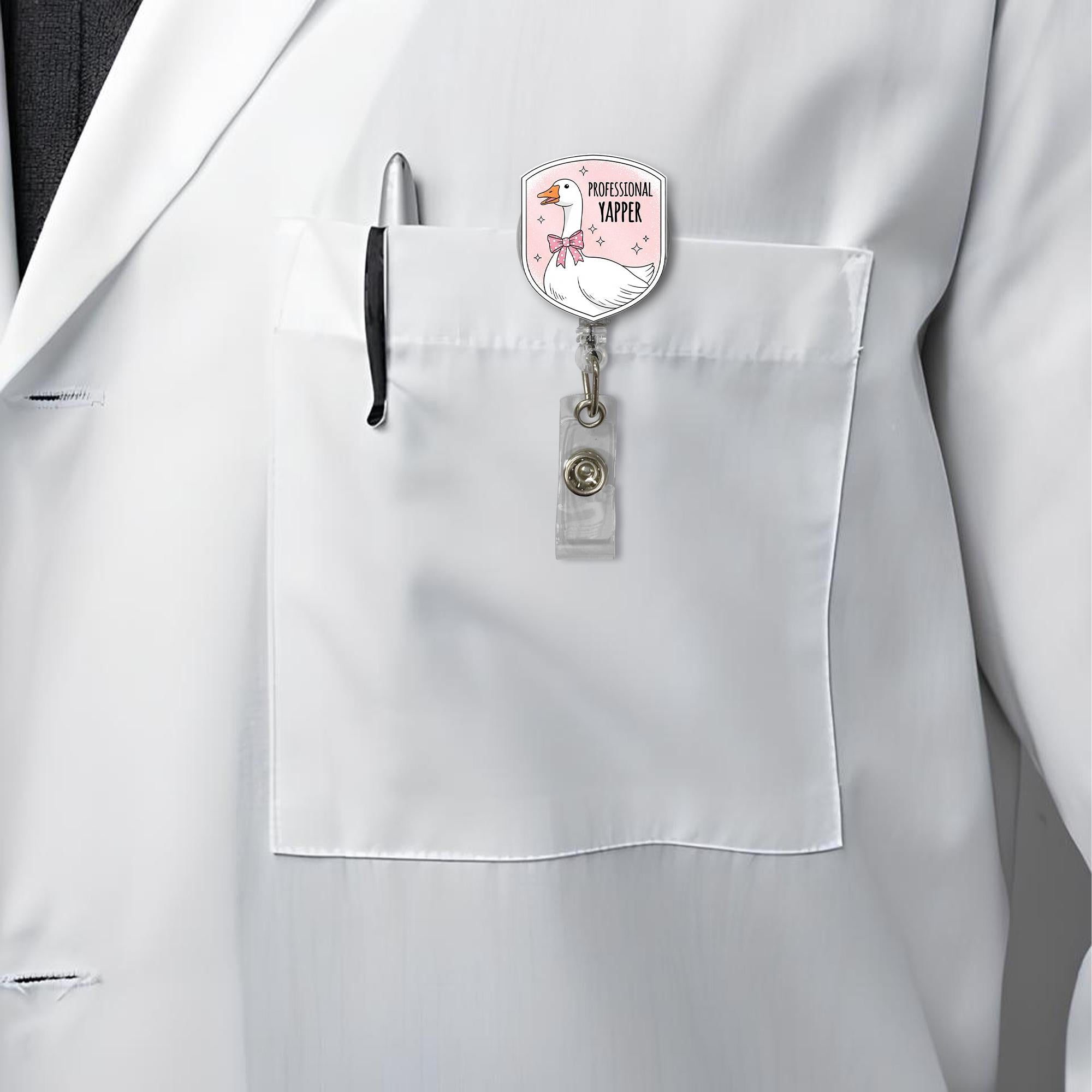 Professional Yapper Goose Badge Reel | Funny Nurse ID Holder | Cute Talkative Staff Name Tag Clip | Gag Gift for Medical Coworkers