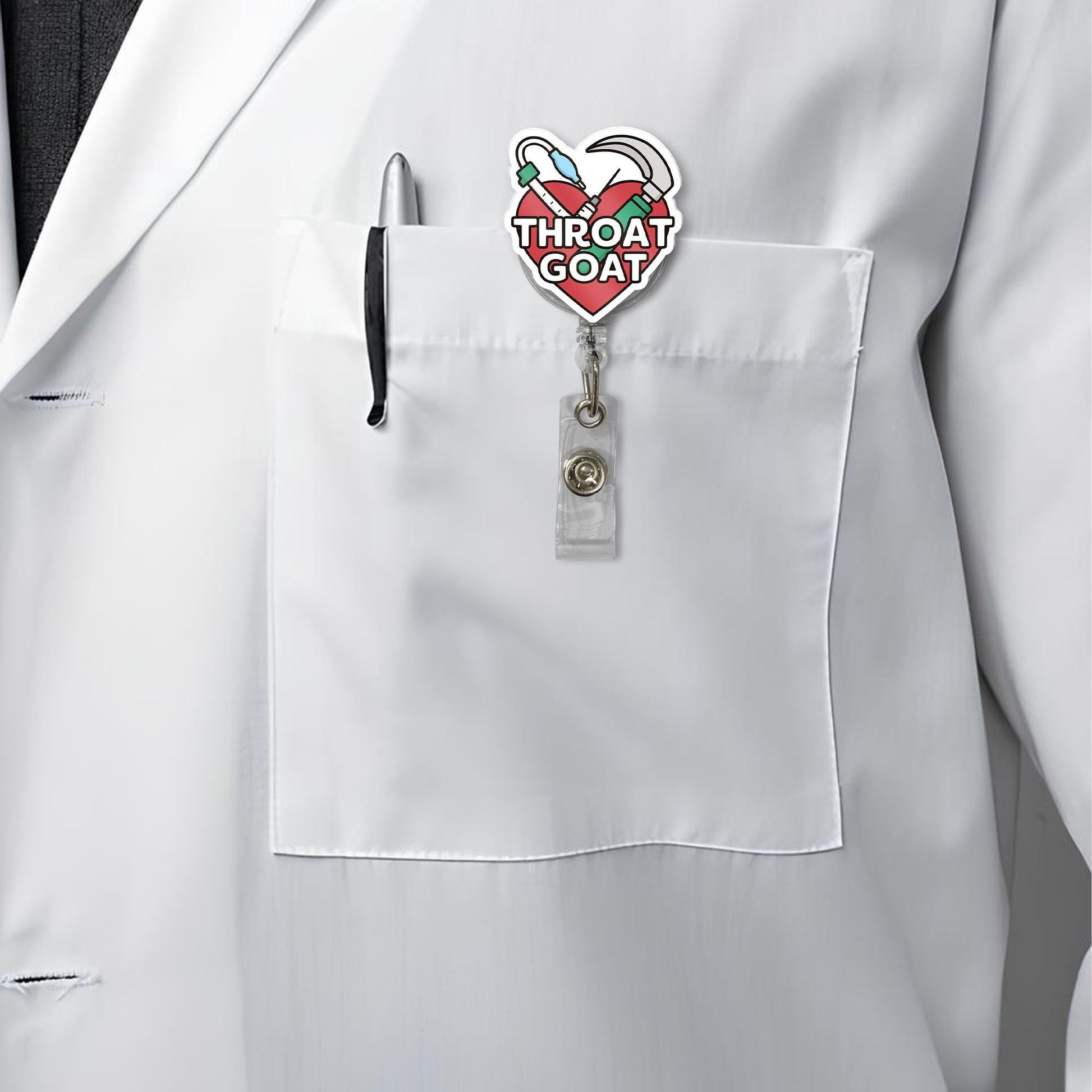 Throat Goat Badge Reel | Funny Airway Medical ID Holder | RT CRNA emt Nurse Gift | Intubation Humor Name Tag Clip for Hospital Staff