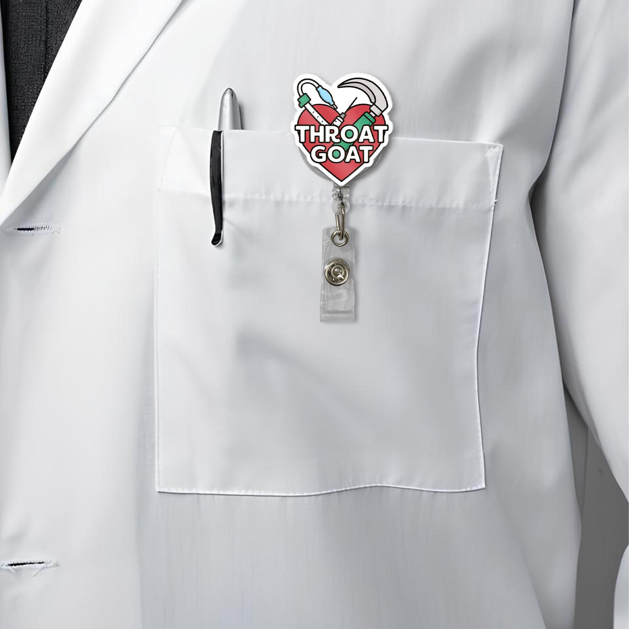 Throat Goat Badge Reel | Funny Airway Medical ID Holder | RT CRNA emt Nurse Gift | Intubation Humor Name Tag Clip for Hospital Staff