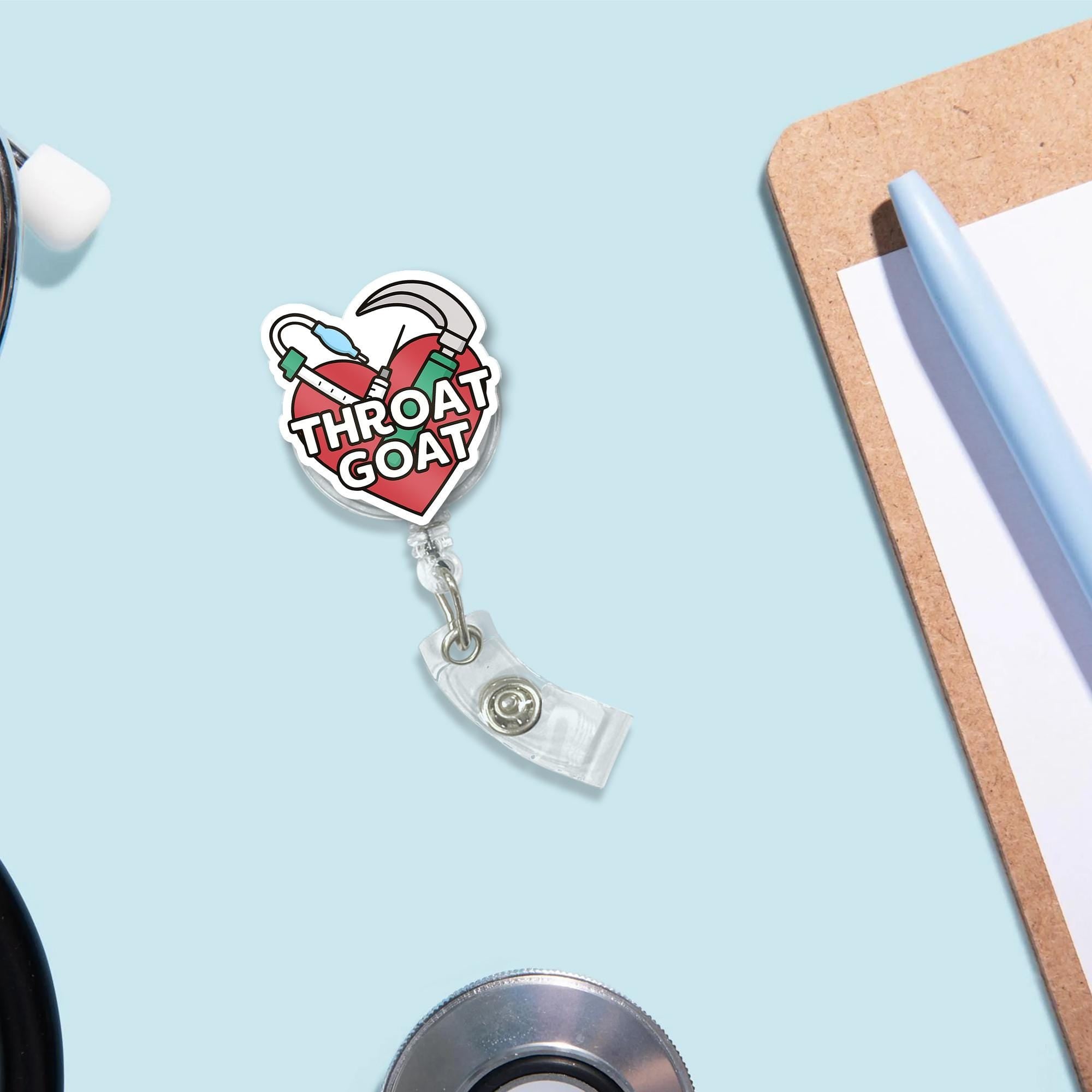 Throat Goat Badge Reel | Funny Airway Medical ID Holder | RT CRNA emt Nurse Gift | Intubation Humor Name Tag Clip for Hospital Staff