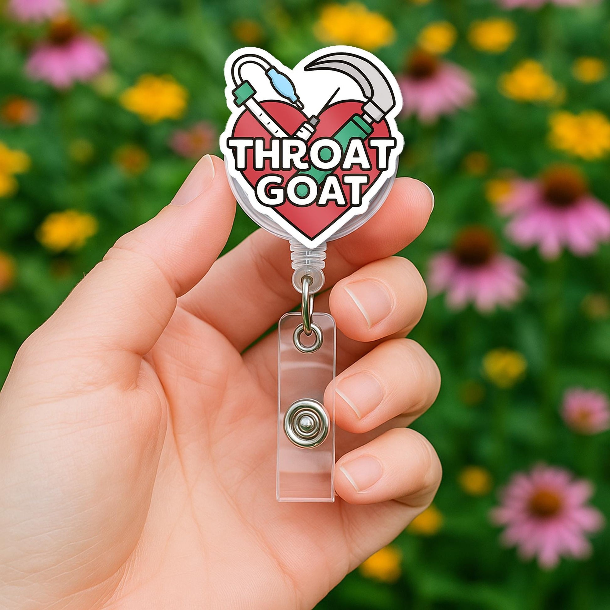Throat Goat Badge Reel | Funny Airway Medical ID Holder | RT CRNA emt Nurse Gift | Intubation Humor Name Tag Clip for Hospital Staff
