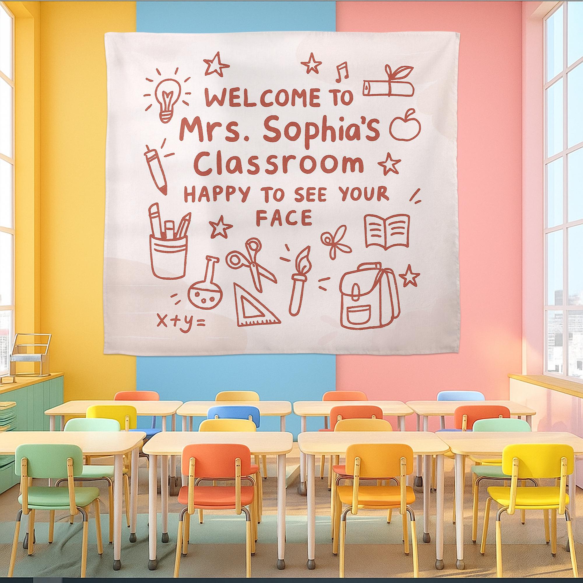 Personalized Classroom Welcome Banner, Back to School Teacher Sign, Custom Name Wall Decor for Kindergarten or Elementary Room, Teacher Sign