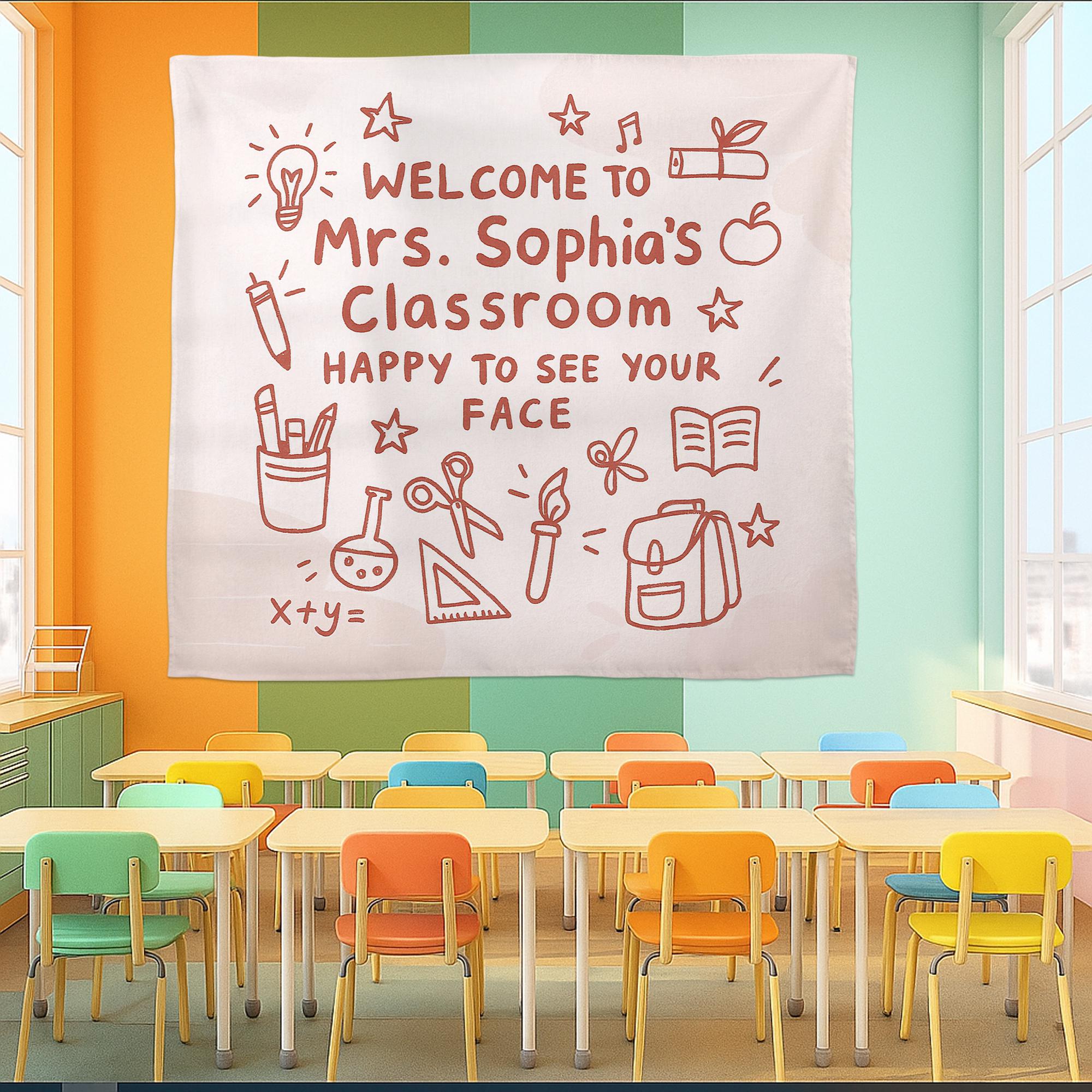 Personalized Classroom Welcome Banner, Back to School Teacher Sign, Custom Name Wall Decor for Kindergarten or Elementary Room, Teacher Sign