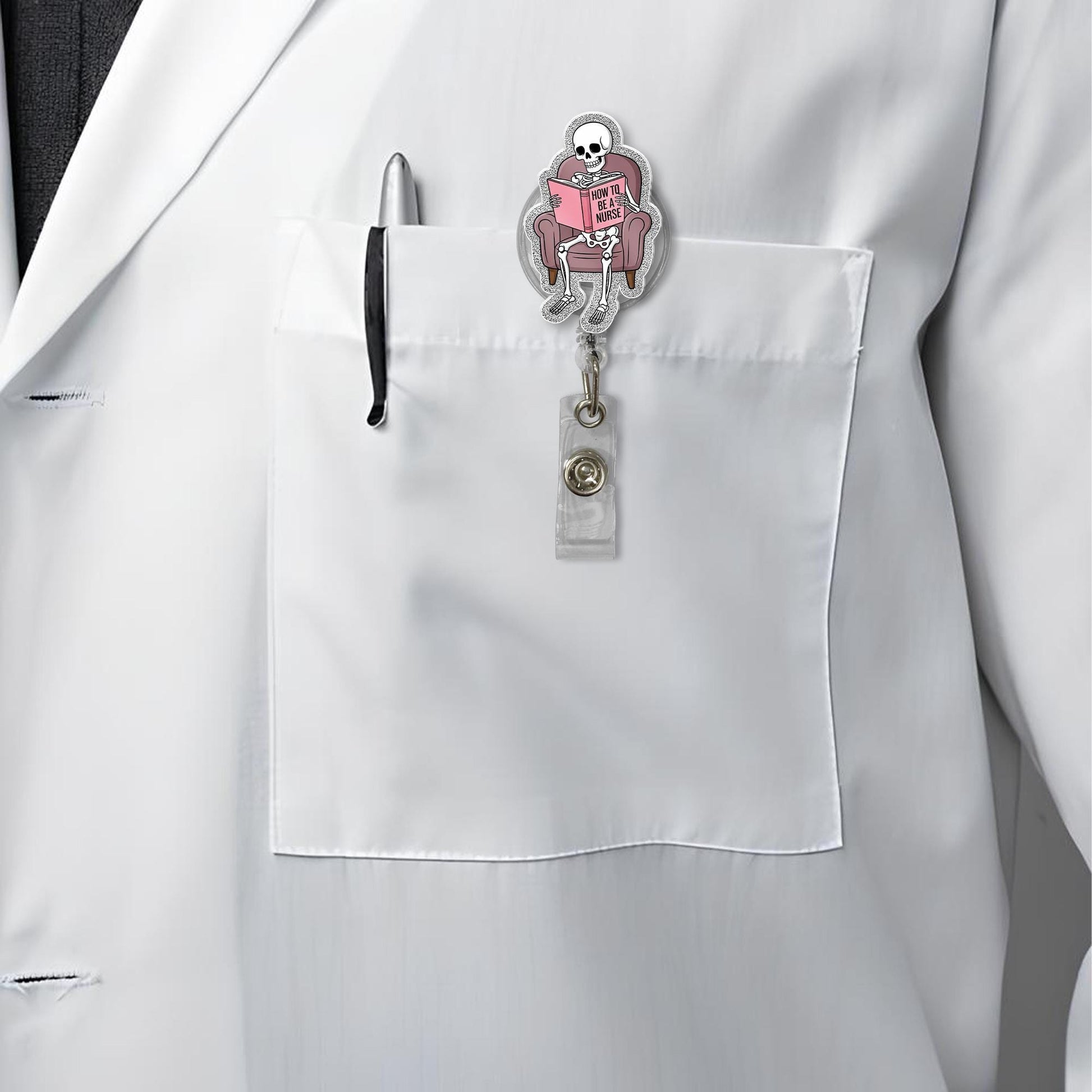 Funny Skeleton Nurse Badge Reel, How to Be a Nurse ID Clip, Quirky Medical Badge Holder, RN Student Gift, Nursing School Humor