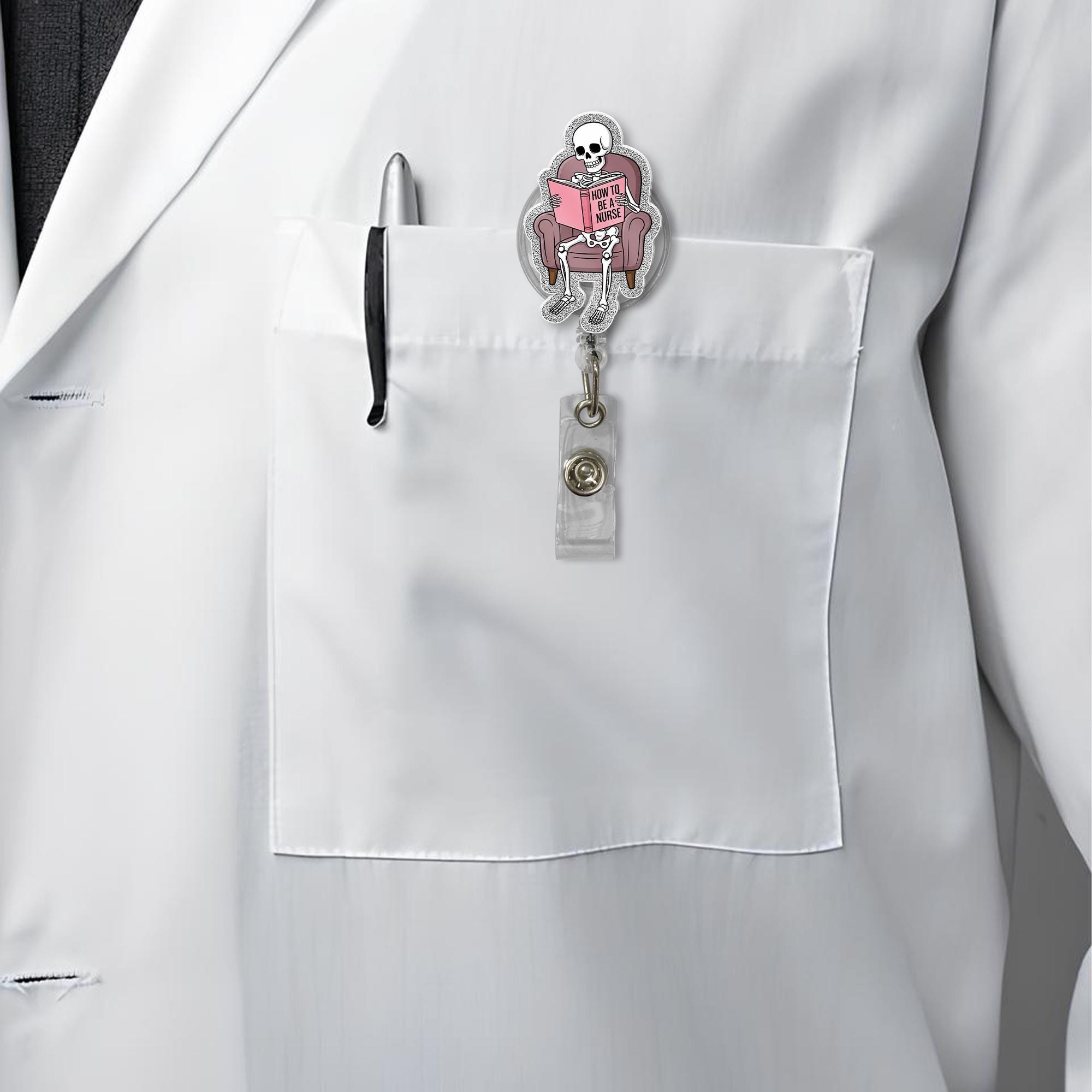 Funny Skeleton Nurse Badge Reel, How to Be a Nurse ID Clip, Quirky Medical Badge Holder, RN Student Gift, Nursing School Humor