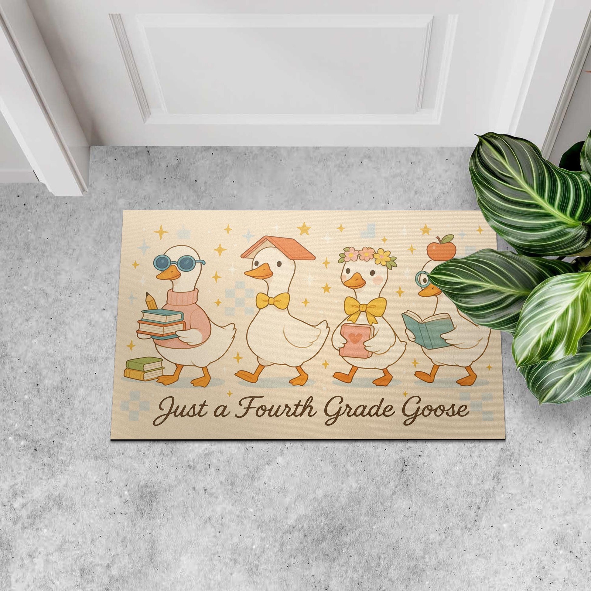 Just a Fourth Grade Goose Doormat | Funny Teacher Classroom Rug | Back to School Decor, Cute Goose Gift for Third Grade Teacher, Teacher Rug