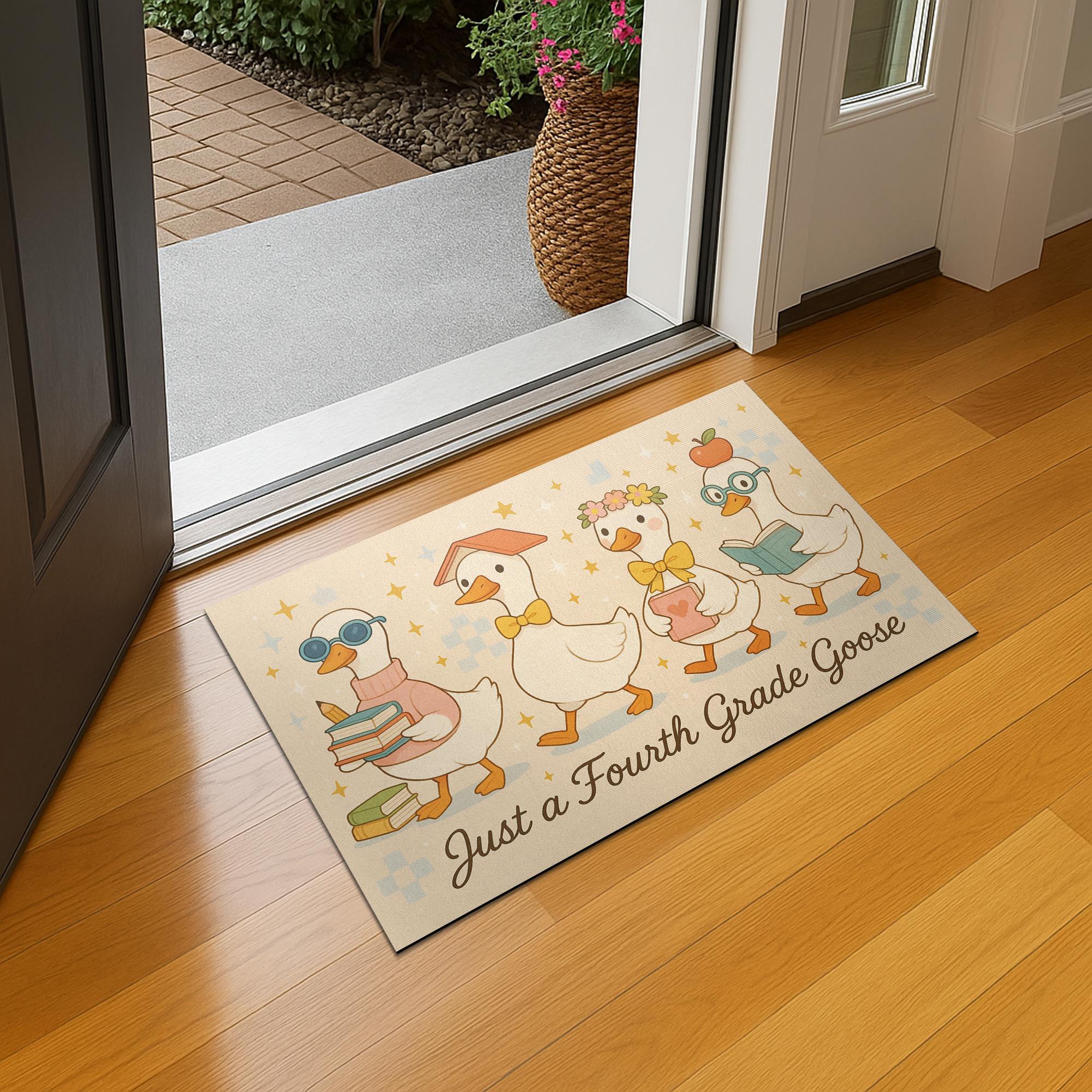 Just a Fourth Grade Goose Doormat | Funny Teacher Classroom Rug | Back to School Decor, Cute Goose Gift for Third Grade Teacher, Teacher Rug