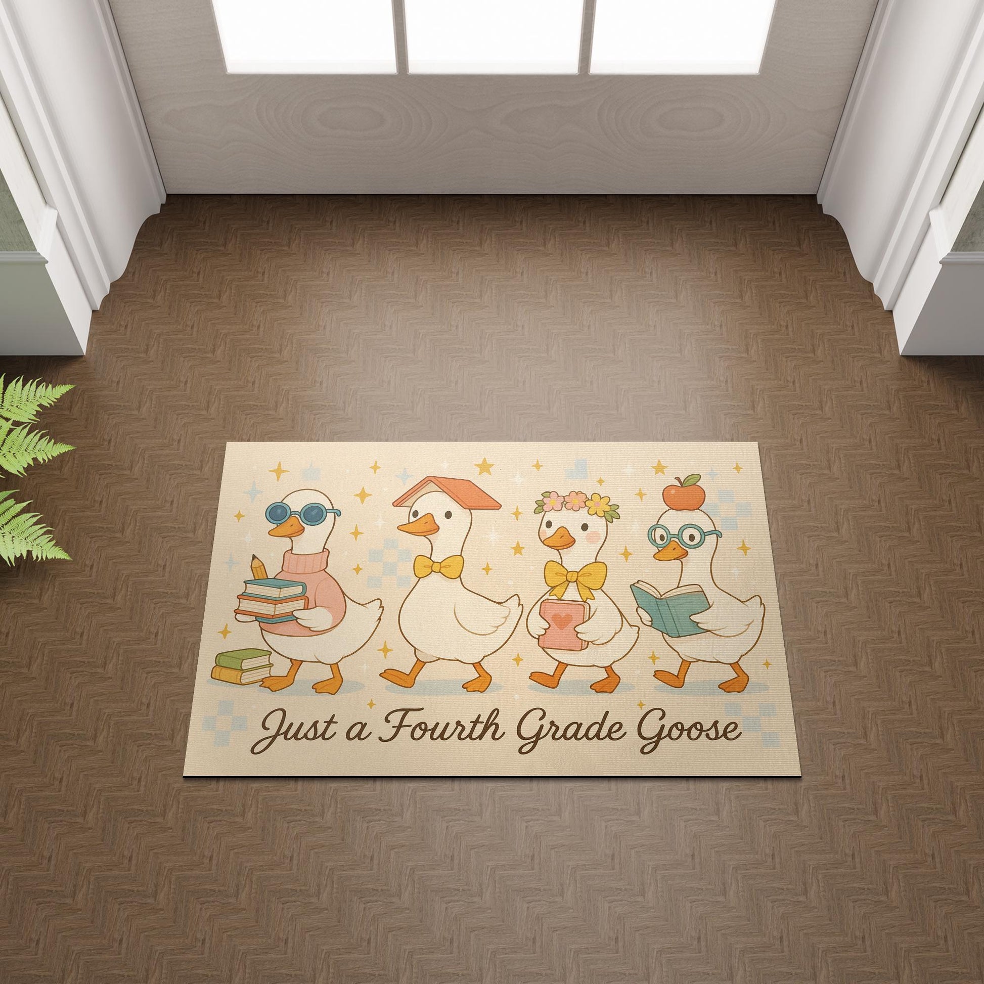 Just a Fourth Grade Goose Doormat | Funny Teacher Classroom Rug | Back to School Decor, Cute Goose Gift for Third Grade Teacher, Teacher Rug