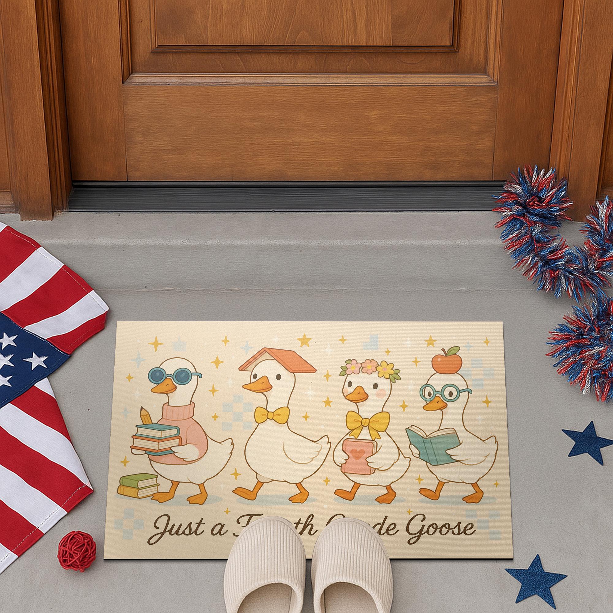 Just a Fourth Grade Goose Doormat | Funny Teacher Classroom Rug | Back to School Decor, Cute Goose Gift for Third Grade Teacher, Teacher Rug