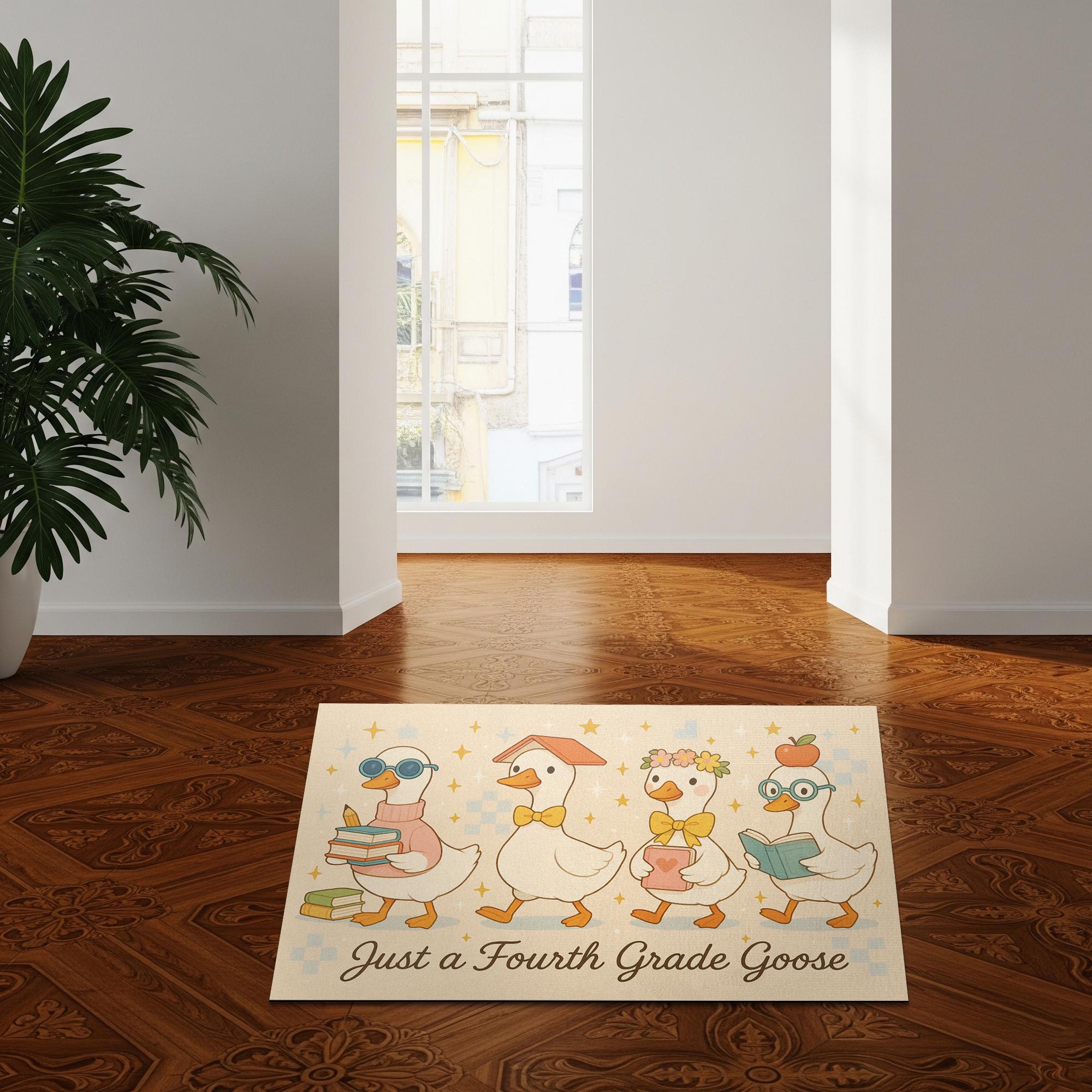 Just a Fourth Grade Goose Doormat | Funny Teacher Classroom Rug | Back to School Decor, Cute Goose Gift for Third Grade Teacher, Teacher Rug