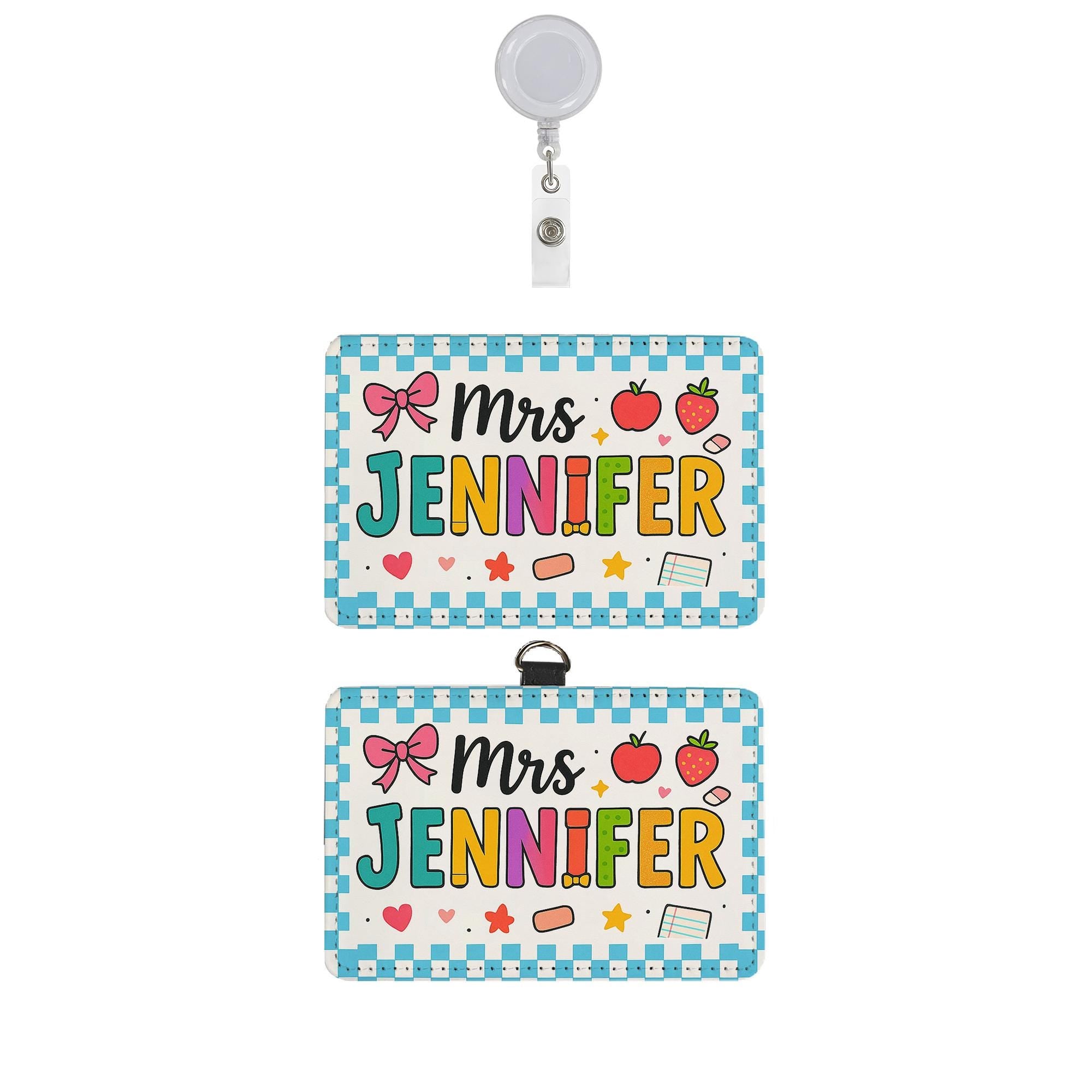 Teacher ID Badge Holder, Cute Teacher Name Tag, Personalized Retractable Clip, School Staff Gift, Fun Work Badge Reel