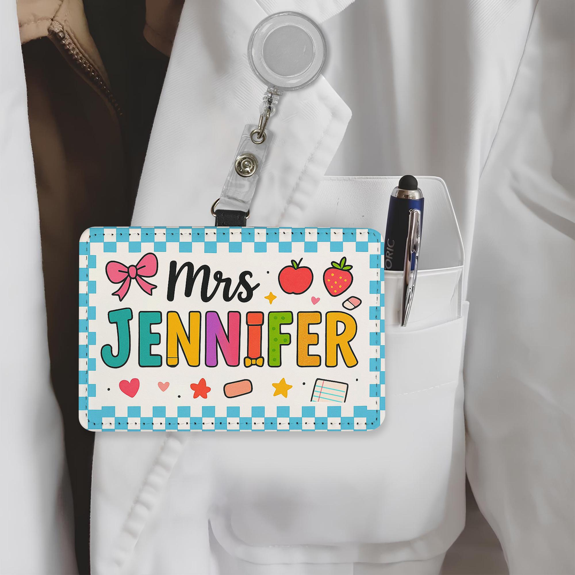 Teacher ID Badge Holder, Cute Teacher Name Tag, Personalized Retractable Clip, School Staff Gift, Fun Work Badge Reel
