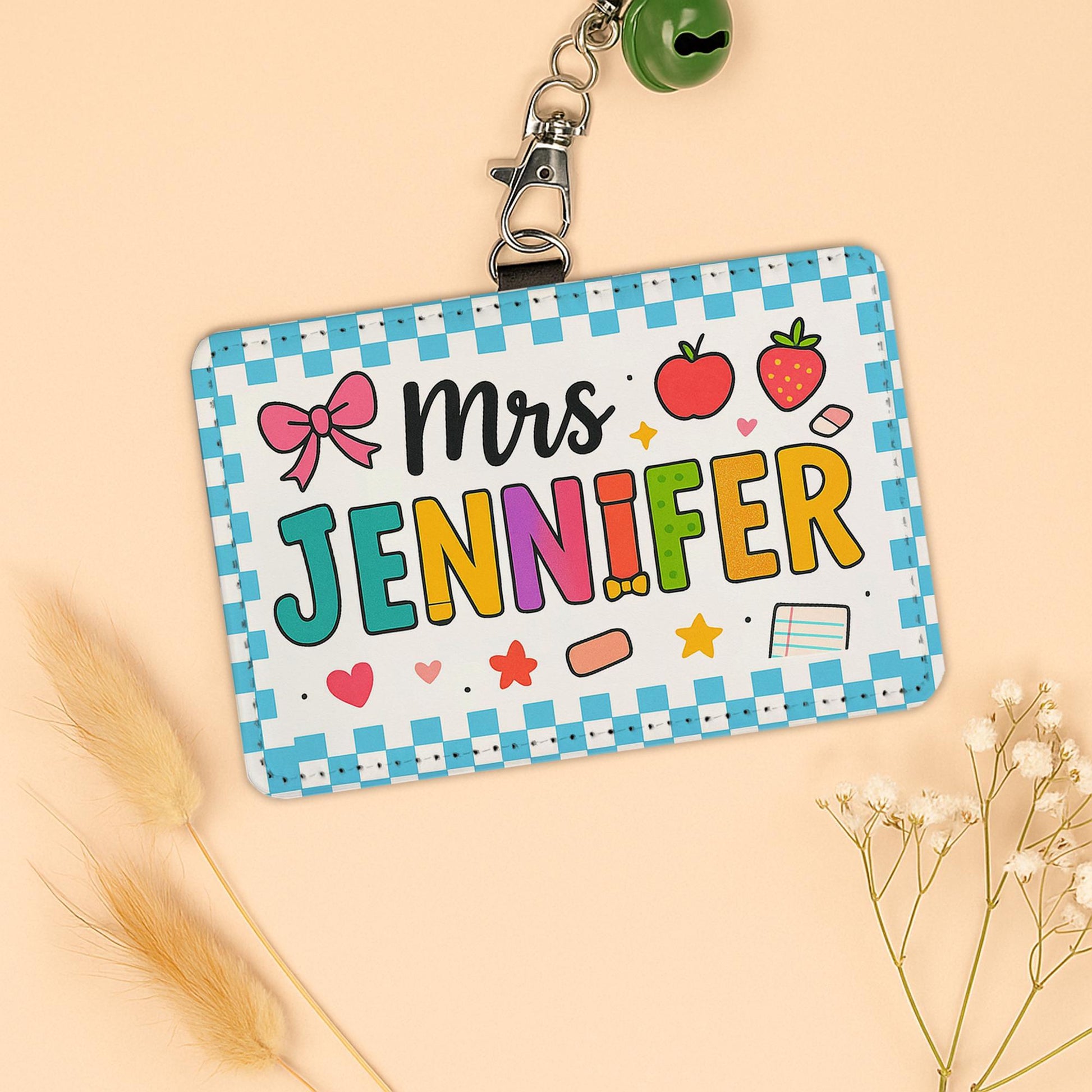 Teacher ID Badge Holder, Cute Teacher Name Tag, Personalized Retractable Clip, School Staff Gift, Fun Work Badge Reel