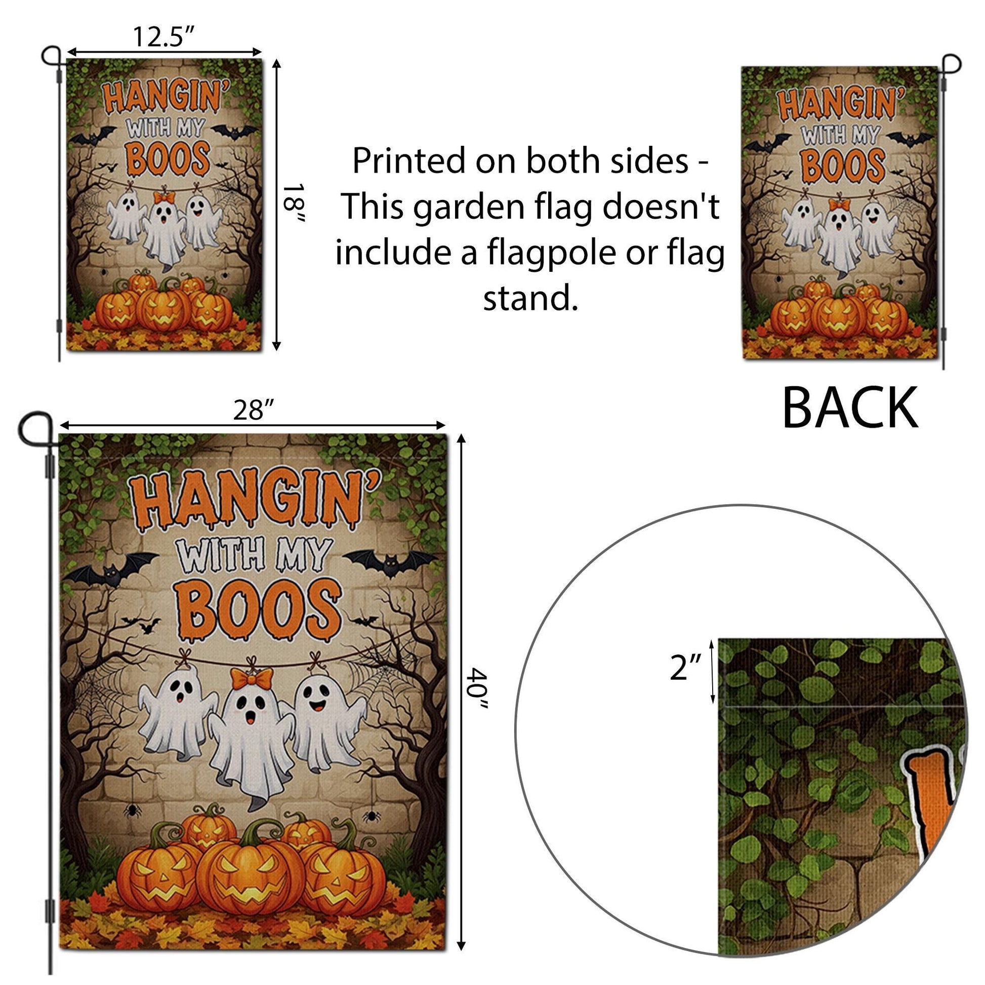 Hangin’ With My Boos Garden Flag | Funny Halloween Ghost Yard Banner | Cute Fall Outdoor Decor with Pumpkins and Spooky Friends