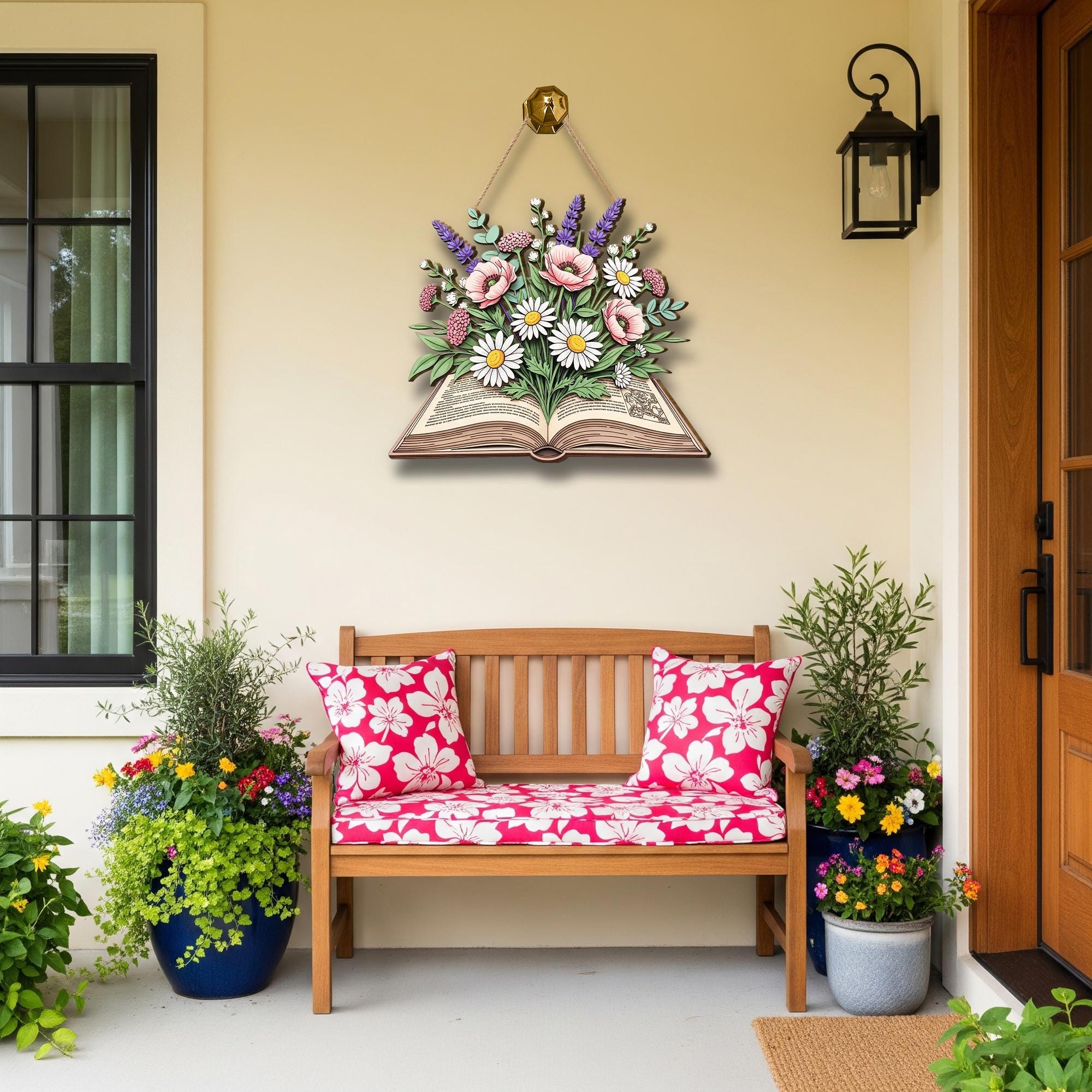 Floral Book Wooden Door Sign | Book Lover Wall Decor | Rustic Hanging Sign for Teachers, Readers & Libraries | Literary Home Accent