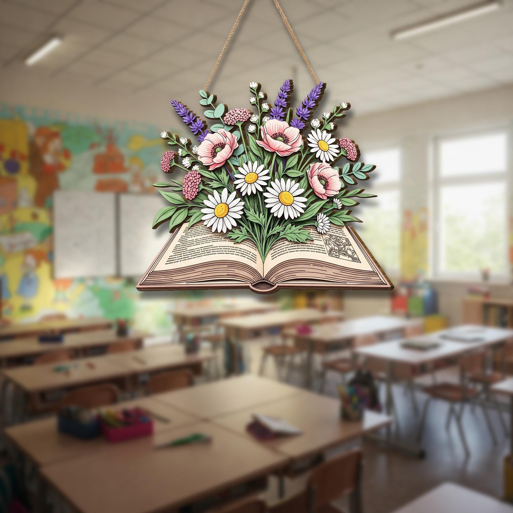 Floral Book Wooden Door Sign | Book Lover Wall Decor | Rustic Hanging Sign for Teachers, Readers & Libraries | Literary Home Accent