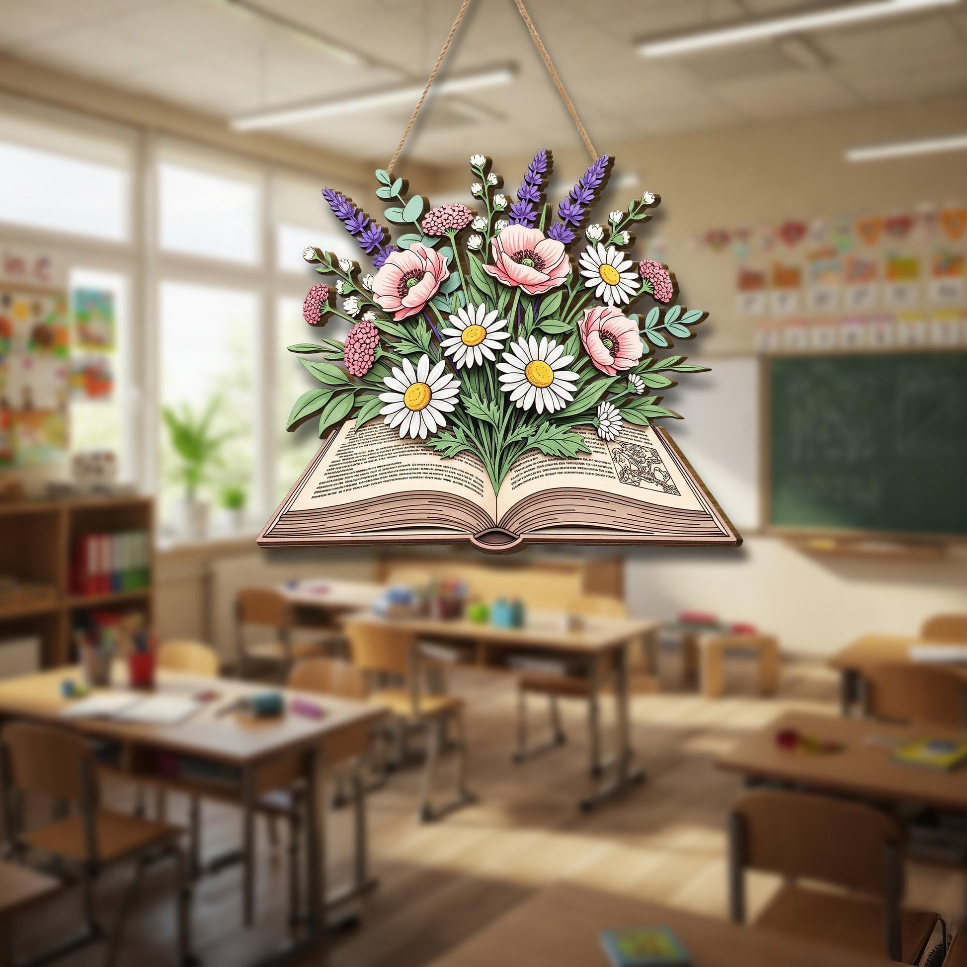 Floral Book Wooden Door Sign | Book Lover Wall Decor | Rustic Hanging Sign for Teachers, Readers & Libraries | Literary Home Accent