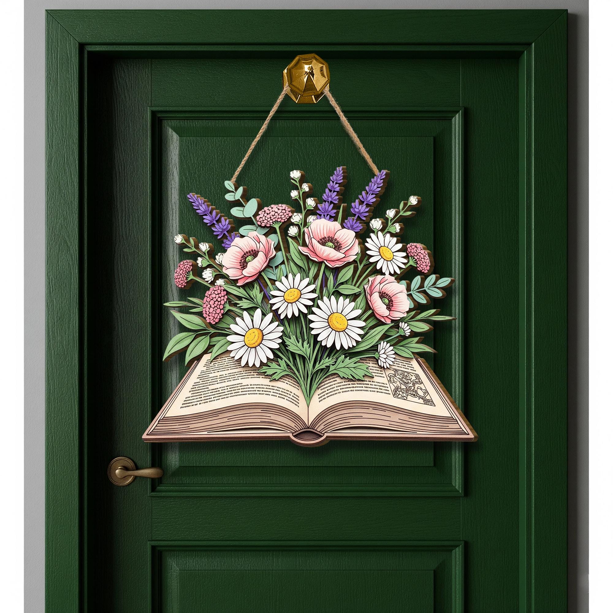 Floral Book Wooden Door Sign | Book Lover Wall Decor | Rustic Hanging Sign for Teachers, Readers & Libraries | Literary Home Accent