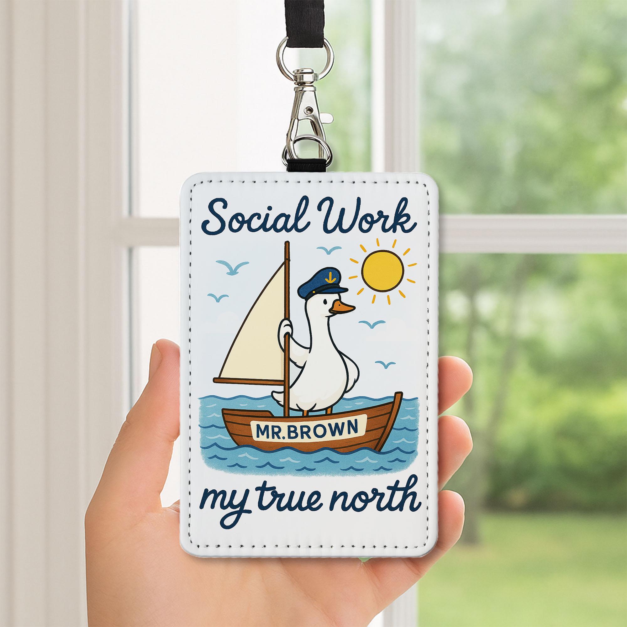 Social Work Badge Holder, Cute Duck ID Card Holder, Personalized Lanyard Tag for Social Worker,Nautical Office Accessory Gift,Cute ID Holder