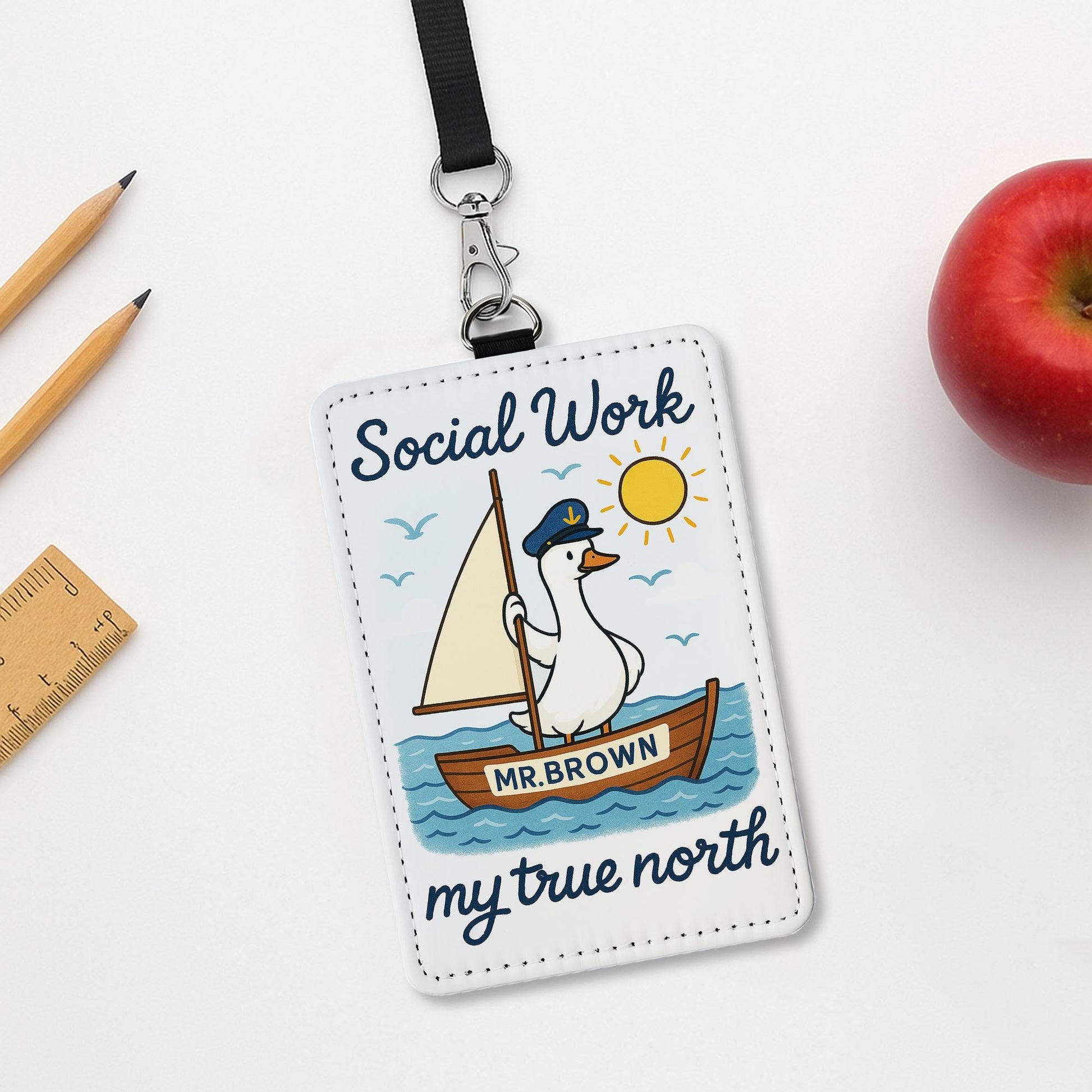 Social Work Badge Holder, Cute Duck ID Card Holder, Personalized Lanyard Tag for Social Worker,Nautical Office Accessory Gift,Cute ID Holder