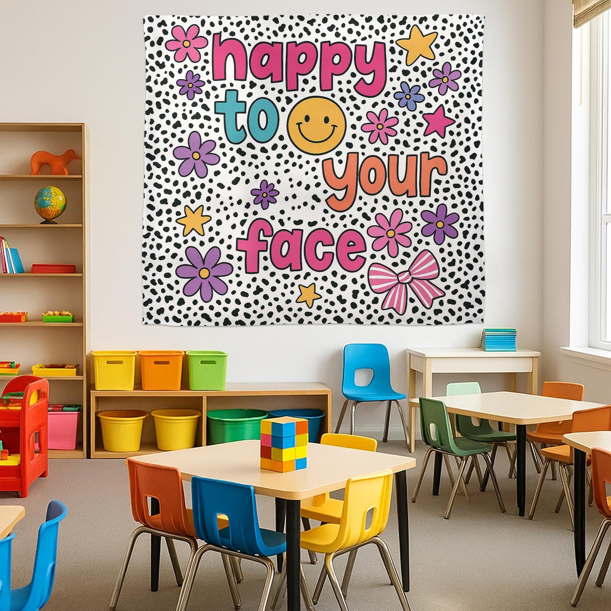 Happy to See Your Face Classroom Banner | Fun Teacher Wall Decor | Bright Retro Classroom Sign | Back to School Room Decoration, Elementary