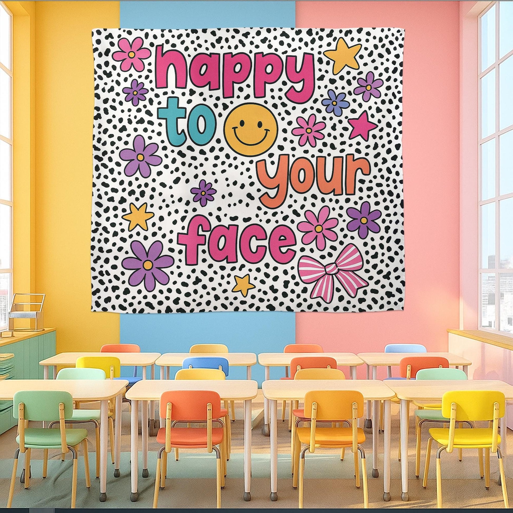 Happy to See Your Face Classroom Banner | Fun Teacher Wall Decor | Bright Retro Classroom Sign | Back to School Room Decoration, Elementary