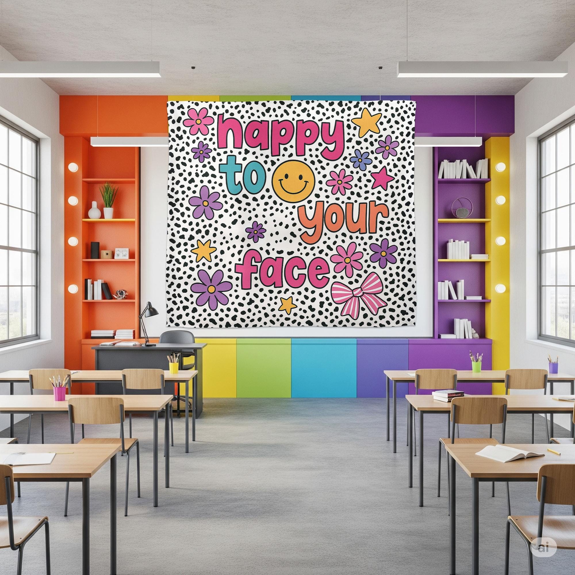 Happy to See Your Face Classroom Banner | Fun Teacher Wall Decor | Bright Retro Classroom Sign | Back to School Room Decoration, Elementary