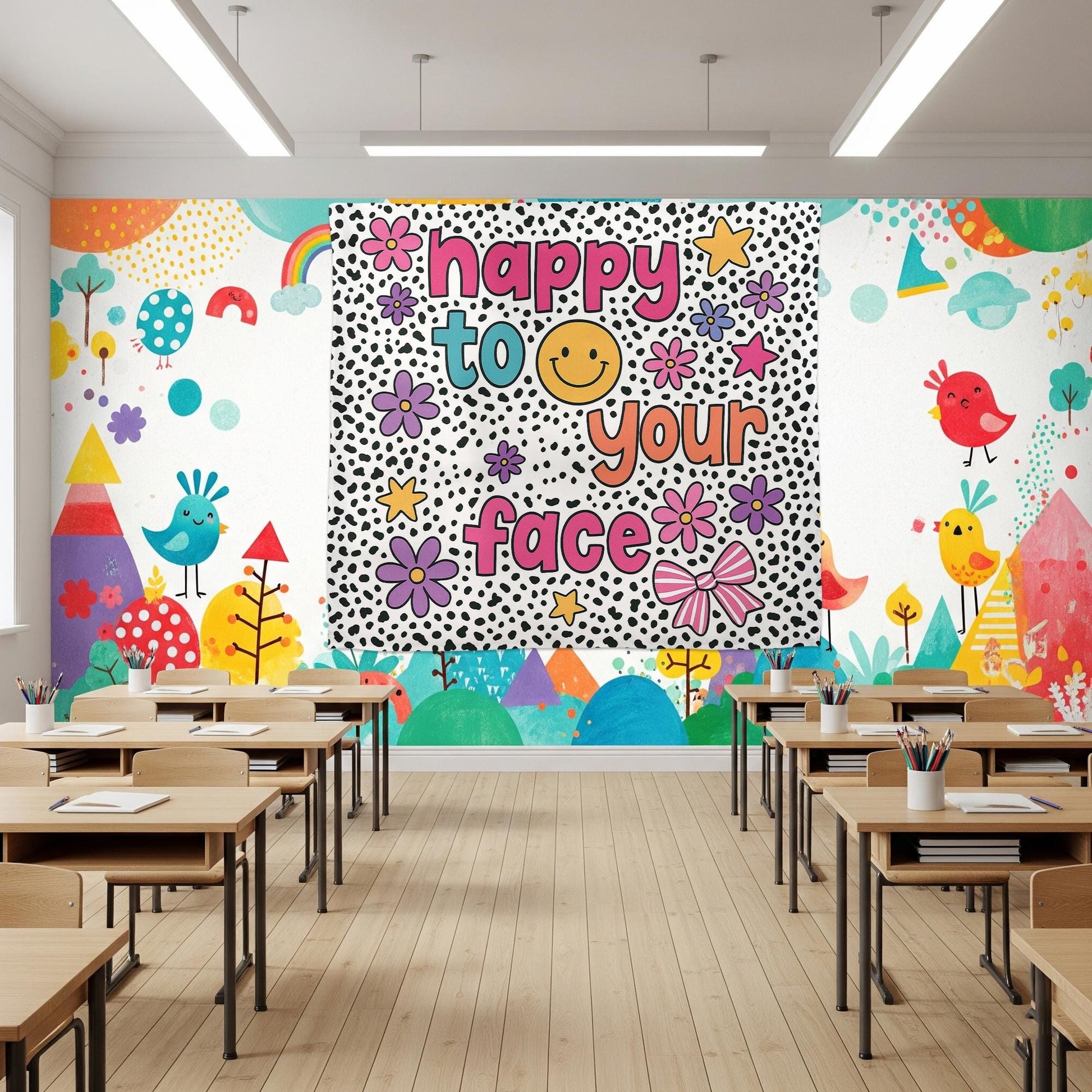 Happy to See Your Face Classroom Banner | Fun Teacher Wall Decor | Bright Retro Classroom Sign | Back to School Room Decoration, Elementary