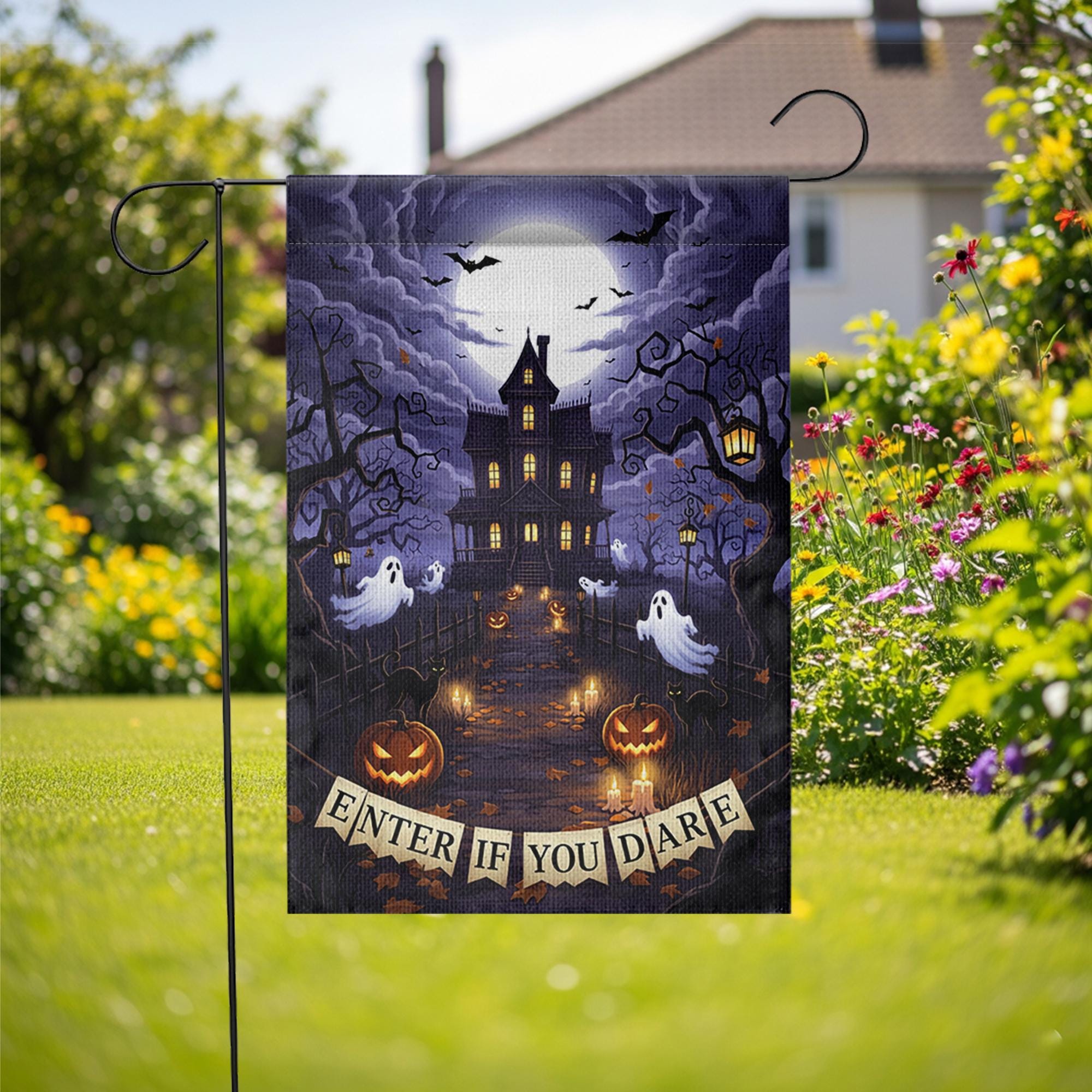 Enter If You Dare Halloween Garden Flag – Haunted House Ghost Pumpkin Spooky Yard Decor