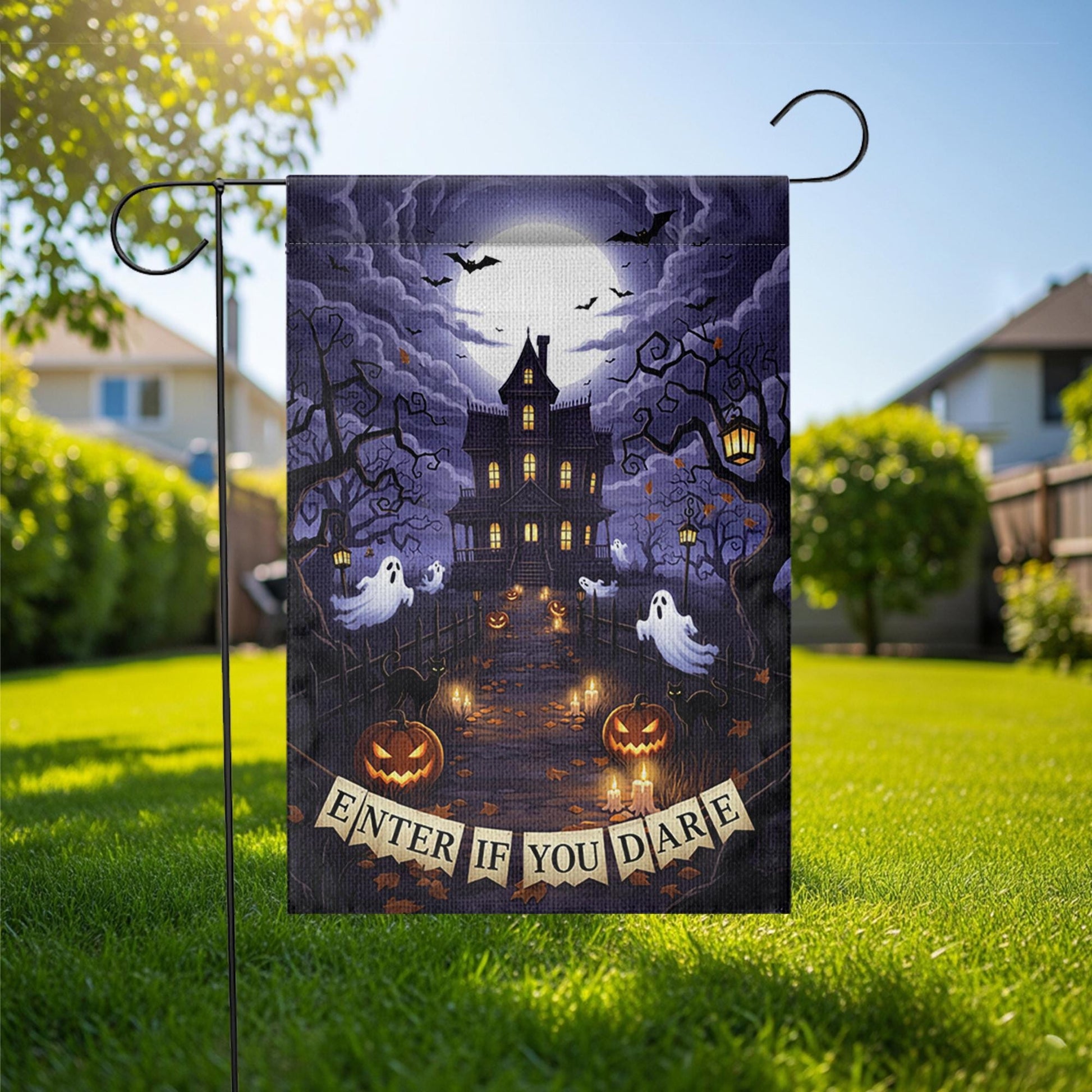 Enter If You Dare Halloween Garden Flag – Haunted House Ghost Pumpkin Spooky Yard Decor