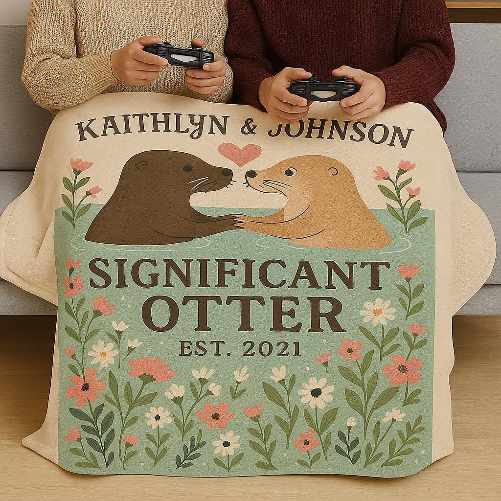 Significant Otter Couple Blanket, Anniversary Gift for Her or Him, Cute Otter Love Throw,Personalized Est Romantic Blanket,Wedding anni Gift