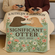 Significant Otter Couple Blanket, Anniversary Gift for Her or Him, Cute Otter Love Throw,Personalized Est Romantic Blanket,Wedding anni Gift