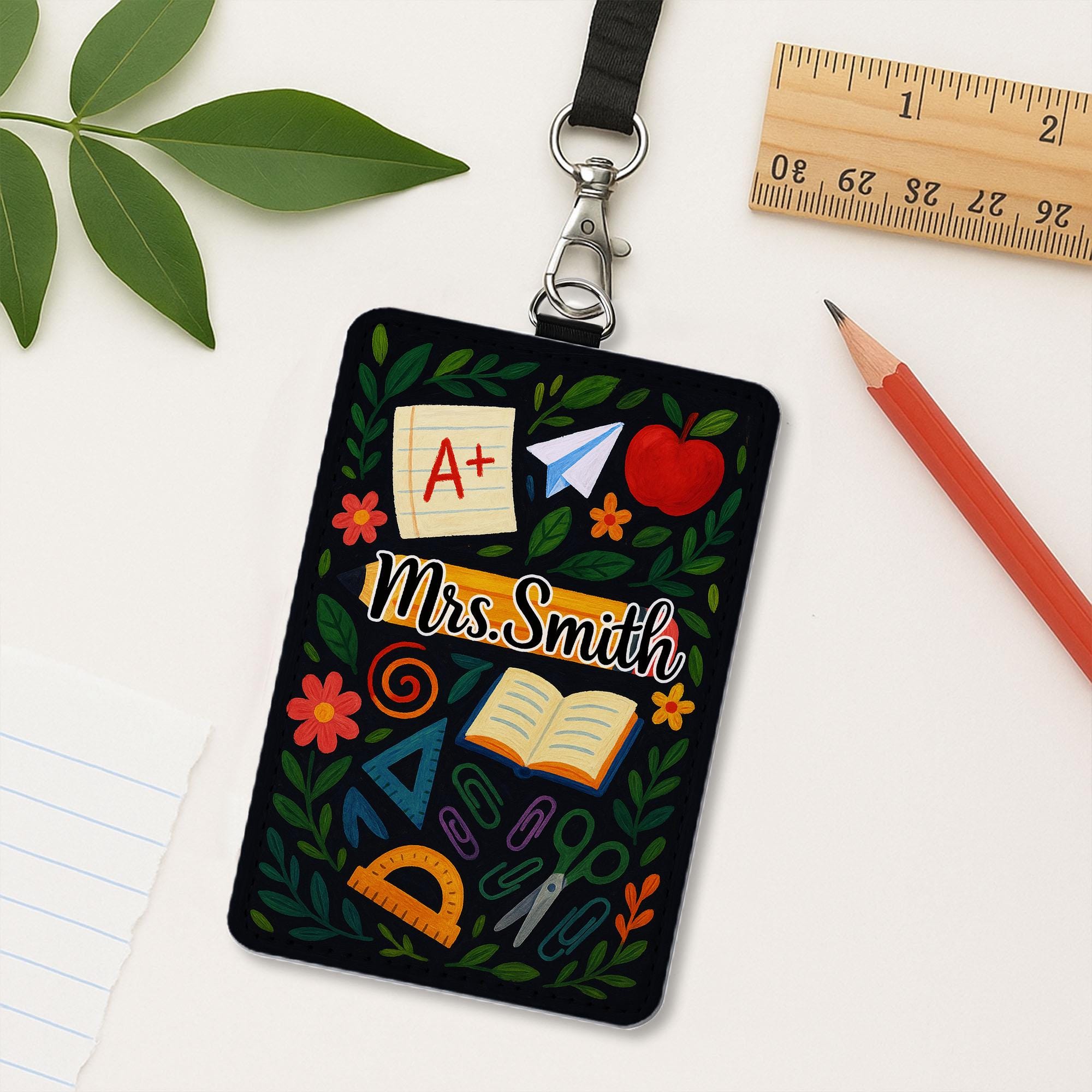 Teacher ID Badge Holder, Personalized Name Tag, Cute Floral School Lanyard, Custom Teacher Gift, Back to School Accessory, Cute Badge Holder