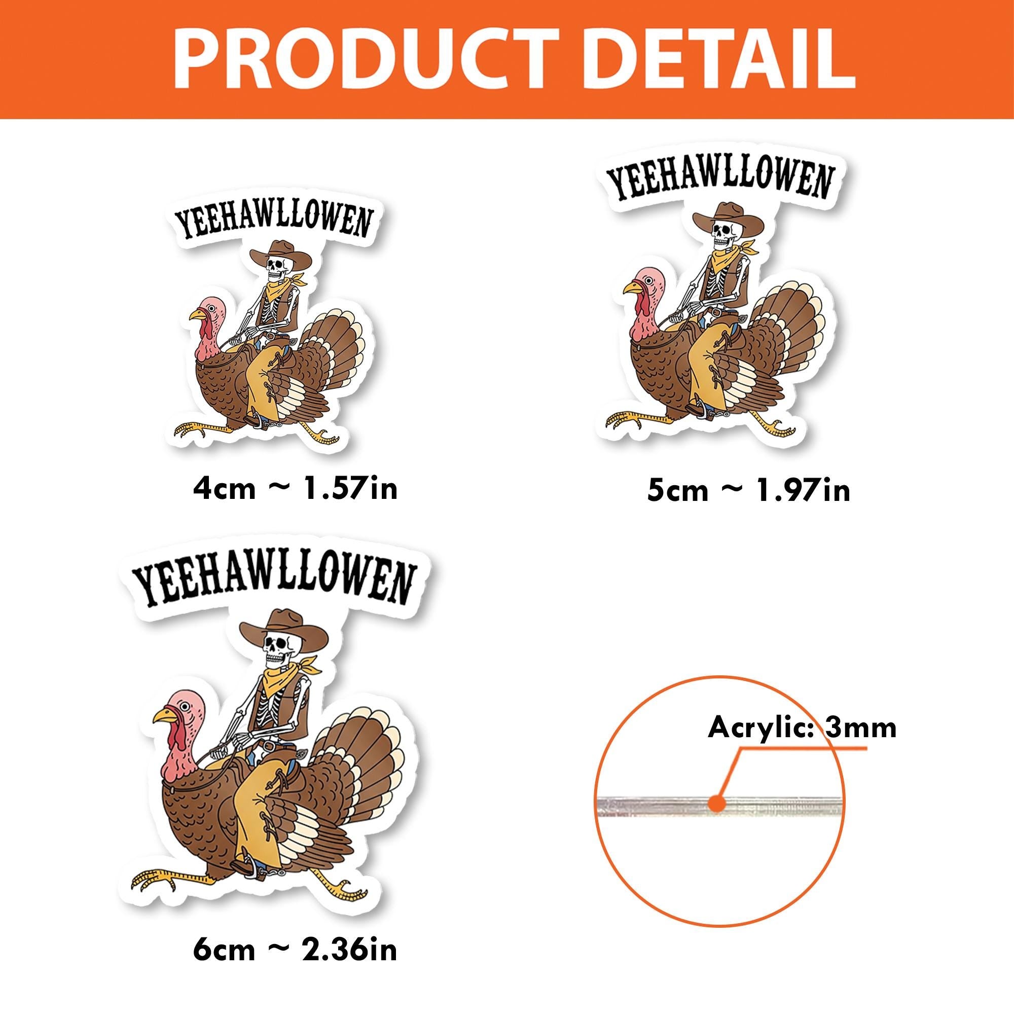 Yeehawllowen Badge Reel – Cowboy Skeleton Turkey Rider Retractable ID Holder, Funny Halloween Fall Nurse Name Tag Reel