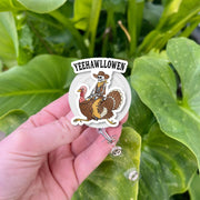 Yeehawllowen Badge Reel – Cowboy Skeleton Turkey Rider Retractable ID Holder, Funny Halloween Fall Nurse Name Tag Reel