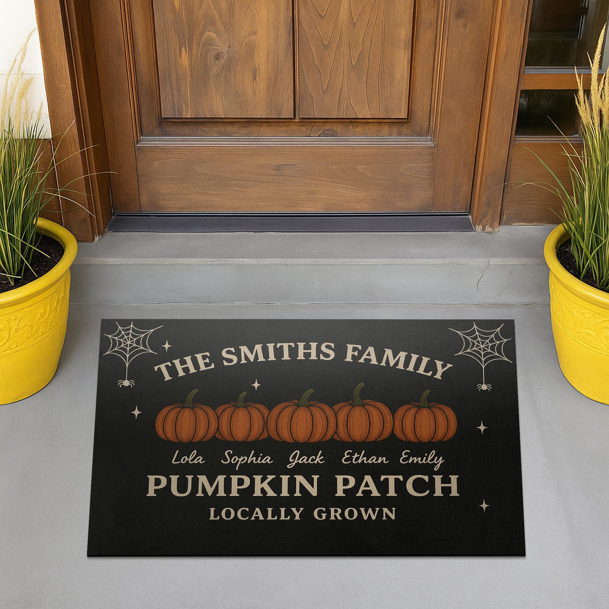 Personalized Family Pumpkin Patch’ Doormat , Custom Fall Welcome Mat with Your Names, Door Decor, Pumpkin Doormat