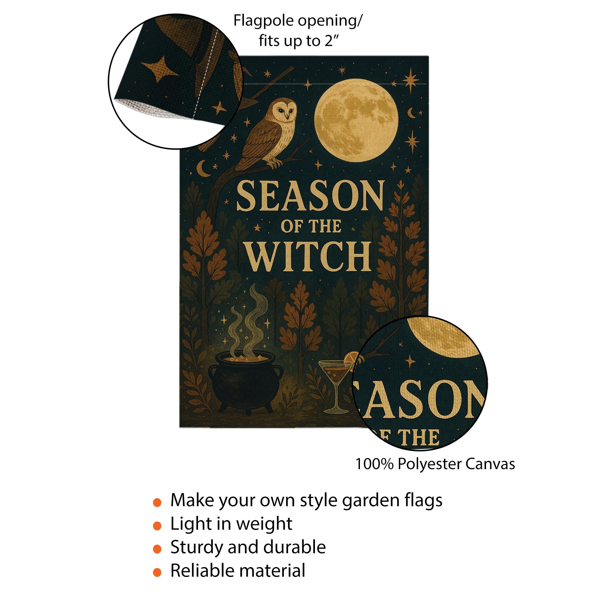 Season of the Witch Garden Flag,  Halloween & Fall Outdoor Yard Banner, Spooky Witch Decor, Halloween Decor, Witch Garden Flag, Outdoor Yard