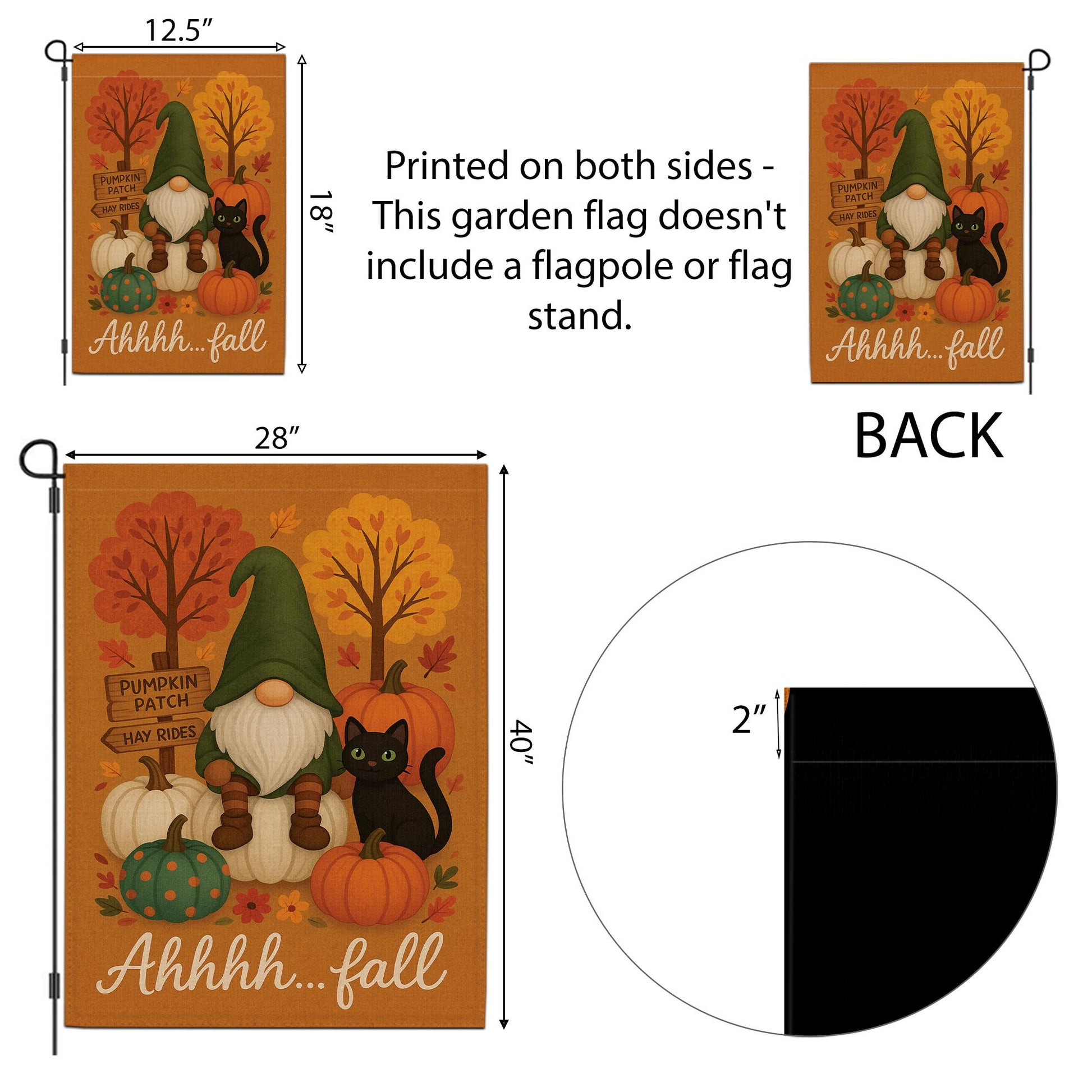 Ahhhh…Fall Gnome & Black Cat Garden Flag – Pumpkin Patch Yard Banner, Cute Autumn Outdoor Decor, Gnome Pumpkin Flag, Cute Fall Flag