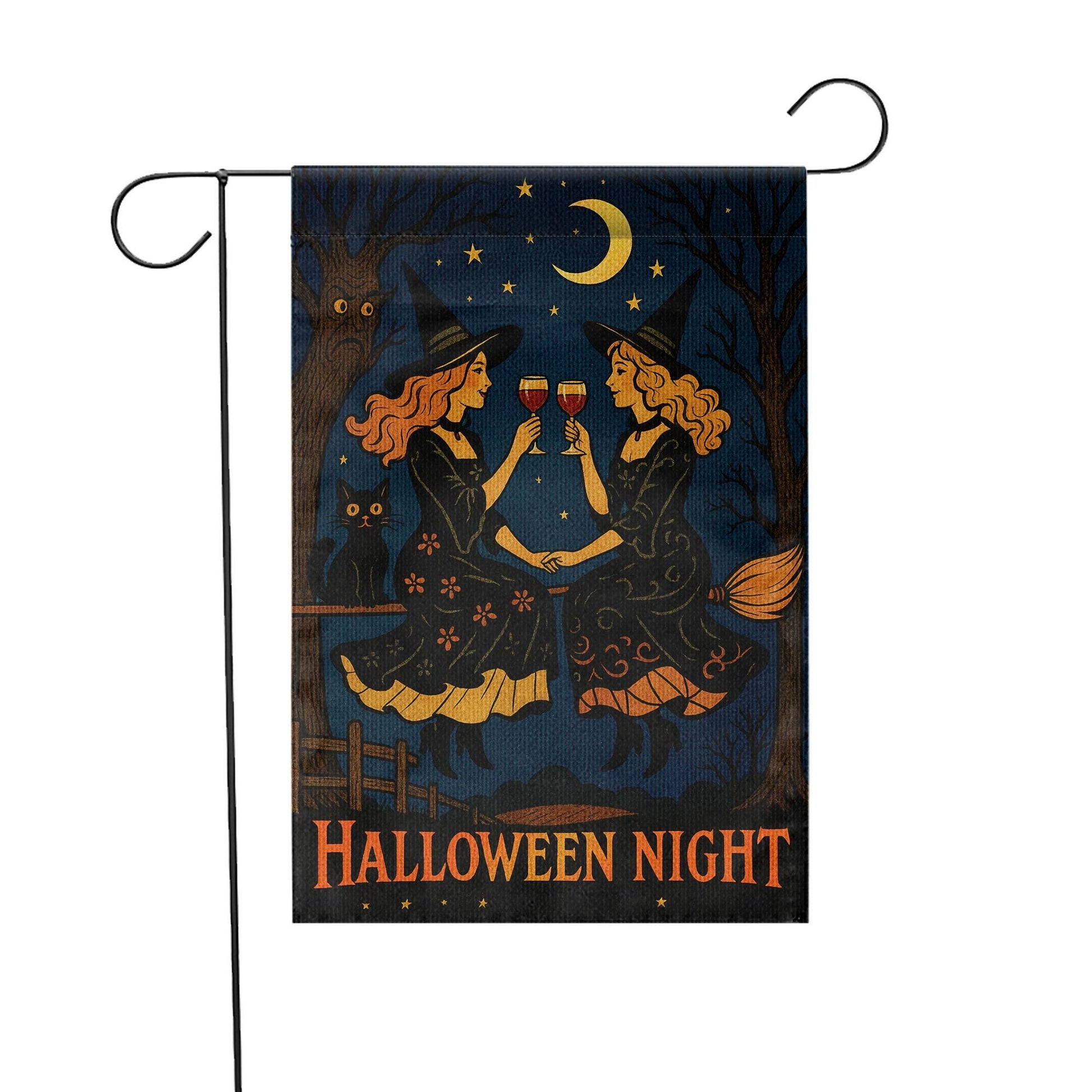 Halloween Night Gnome Garden Flag, Witchy Witches Cheers Outdoor Fall & Halloween Yard Banner, Halloween Night, Outdoor Fall Decor